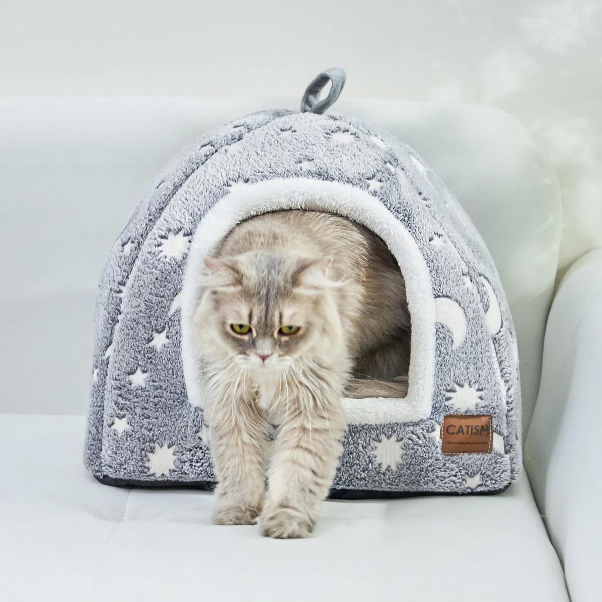 CATISM Luminosa Cuccia Gatto Interno - 2 in1 Cucce per Gatti 40 x 40 x 38 cm, Pieghevole, Lavabile e Confortevole con Cuscino Rimovibile per Gatti, Animali Domestici
