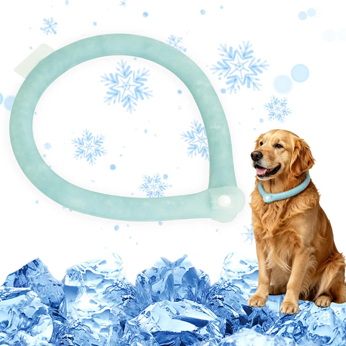DEWEL Collare di Raffreddamento per Cani,collari per cani di Raffreddamento,Congelamento Rapido a 28 ℃,Sciarpa Pet Cooling Collar per Piccola e Media 47 cm (verde)