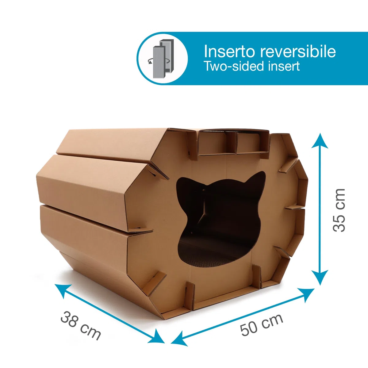Croci -Tiragraffi per gatti in cartone, box chiuso con tiragraffi a 2 strati riversibili, tiragraffi per gatti adulti, a due piani, 50x38x35 cm