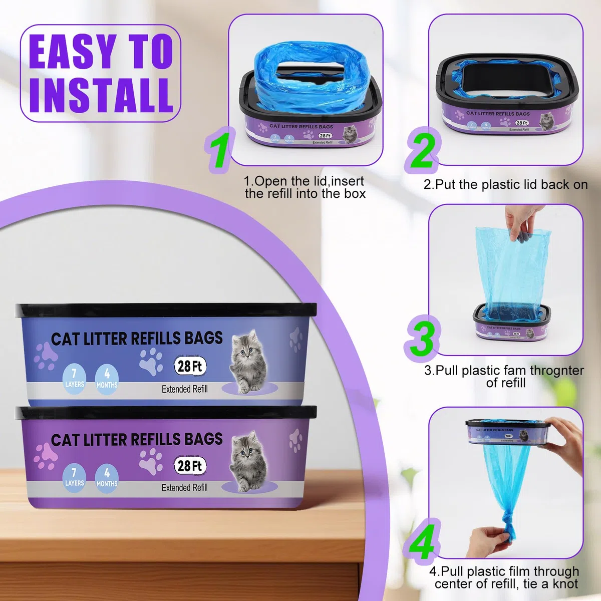 compatibili con i modelli Litter Genie Standard,Plus,XL e Style Box Refills,Controllo dell'odore super potente，Ricarica per Gatti，8,5 m per confezione, 2 ricariche