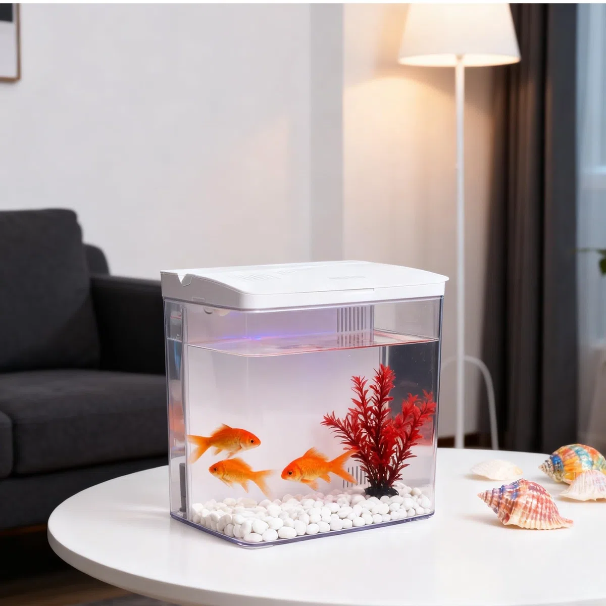 Piccolo acquario in vetro da 8 litri con filtro e luce, kit all-in-one per acquario in vetro, con pompa per pesci rossi, betta, gamberetti, bianco (nero)