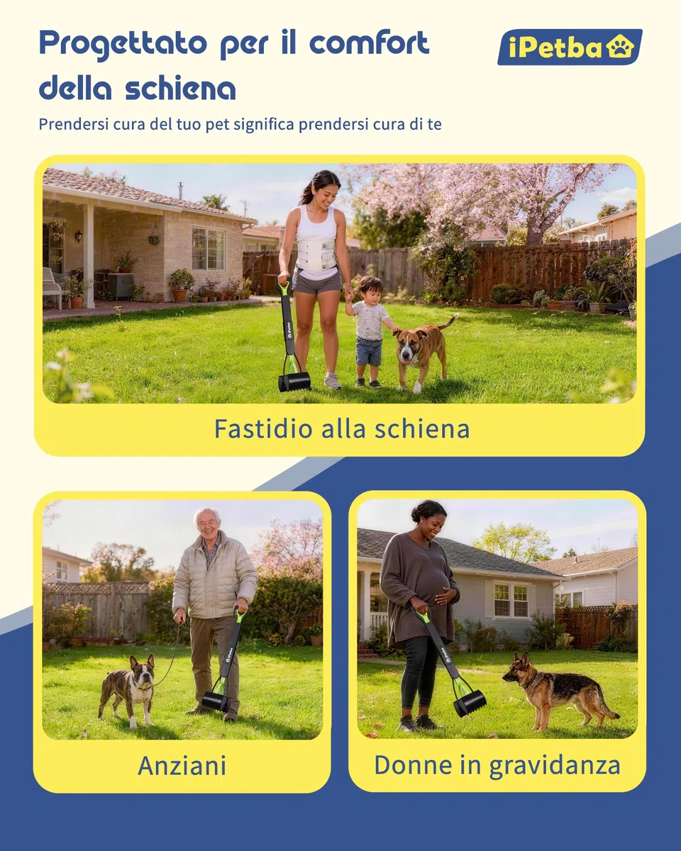 80 cm Raccogli Cacca Cane Manico Lungo Senza Piegarsi Paletta Raccogli Cacca Cani Pieghevole Pooper Scooper per Ghiaia, Terreno, Erba