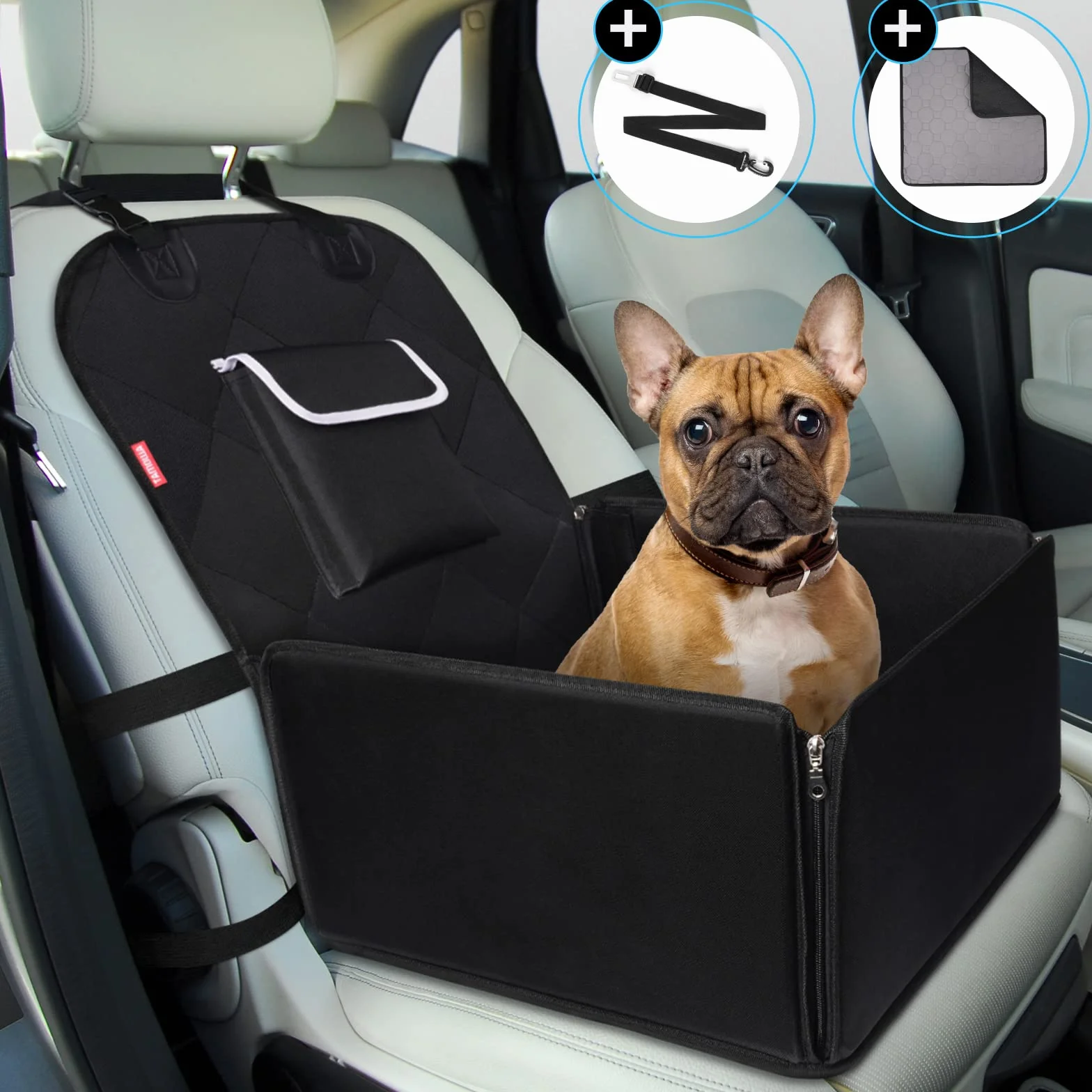 Seggiolino auto extra stabile per cani di piccola e media taglia, sedile anteriore e sedile posteriore, con cintura di sicurezza, impermeabile per la protezione dell'auto, nero