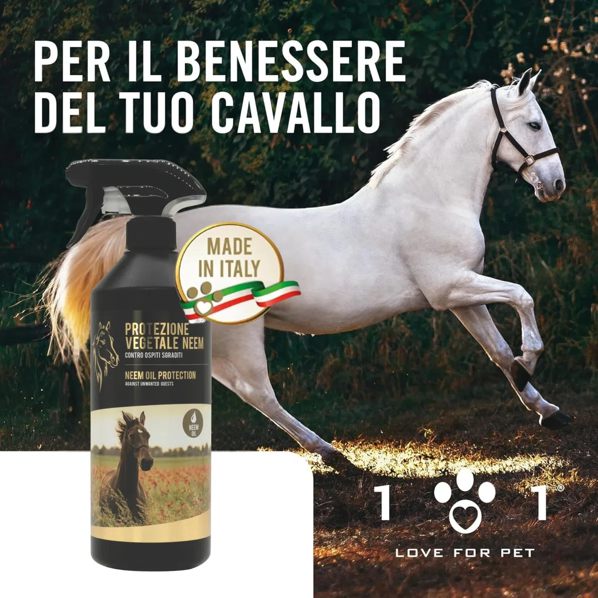 Olio di Neem per Cavalli 750 ml - Repellente Insetti Spray Protezione Vegetale Contro Mosche, Zecche, Zanzare e Tafani Neem Oil Naturale Senza Risciacquo, Uso Frequente
