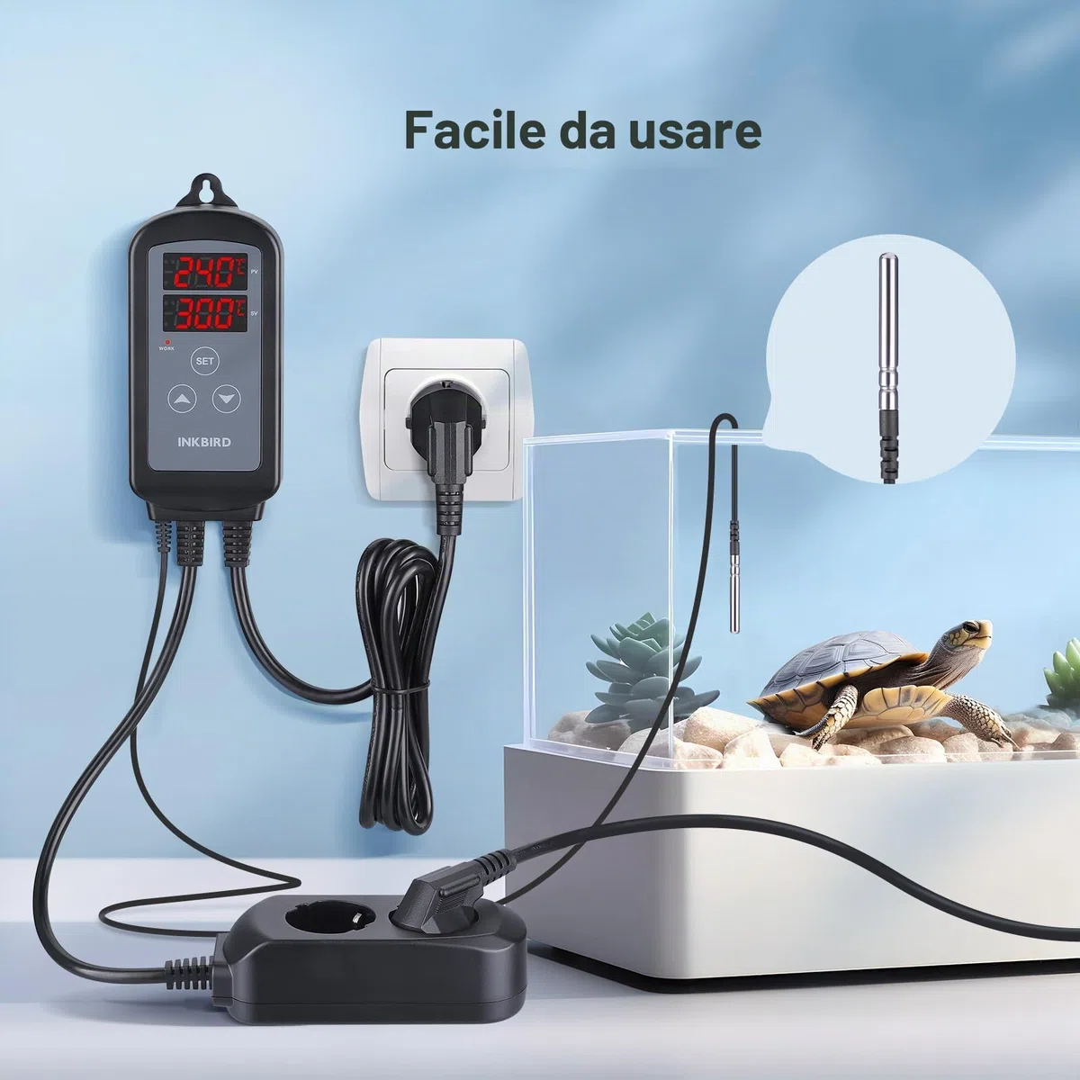 Inkbird ITC-2T Termostato Controllo Digitale,Termoregolatore Doppia Prese di Riscaldamento,Timer Ciclo Giorno-Notte,Funzione di Allarme,Regolatore di Temperatura per Terrarium,Serre,Rettili