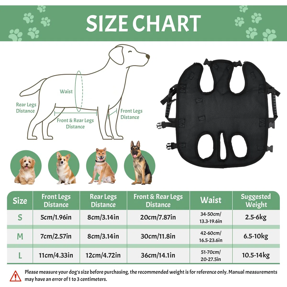Zaino per Trasporto Cani, Imbracatura per Sollevamento Cane con Maniglia, Trasportino per Scale per Cane, Imbracatura per Recupero per Cani Anziani Feriti Disabili (L)