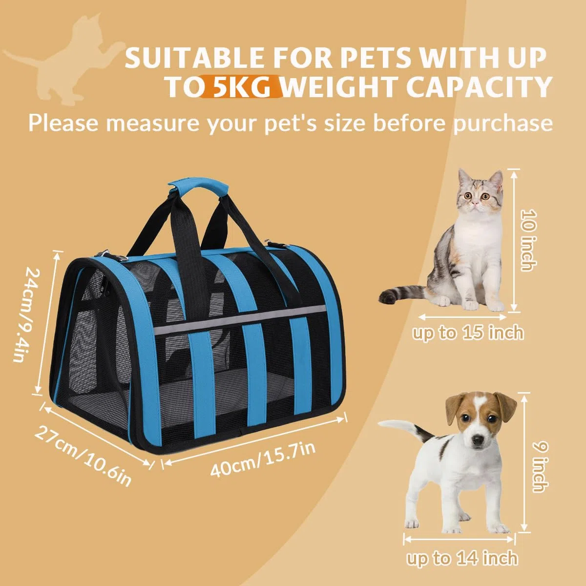 Trasportino Gatto, Borsa Ripiegabile Trasportino per Gatti Viaggio, Cane con Materasso Morbido Striscia Riflettente,Aereo Borsa per Animali Domestici