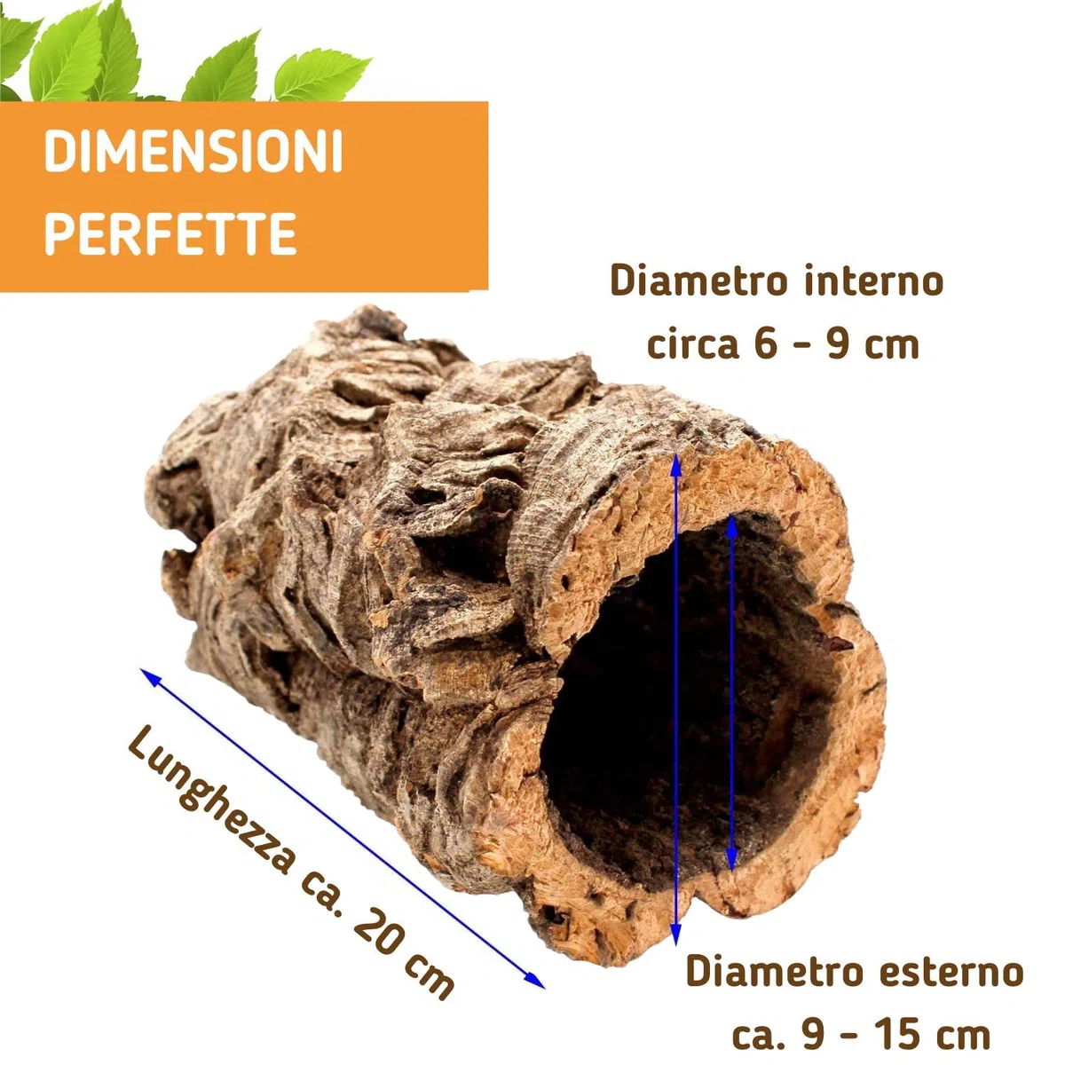Grande Tubo di Sughero in Puro Corteccia di Sughero, Lunghezza 20 cm, Altezza 15 cm, Ideale Anche Come Decorazione per terrario in Sughero