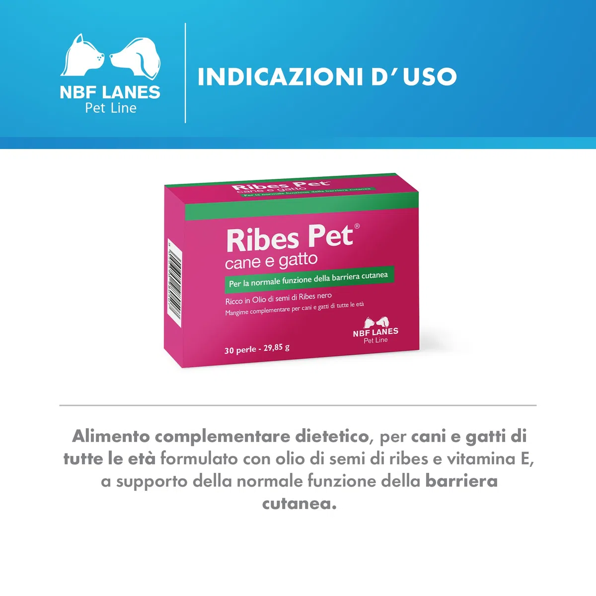 NBF Lanes | Ribes Pet Cane e Gatto, 30 Perle Appetibili, per la Normale Funzione della Barriera Cutanea