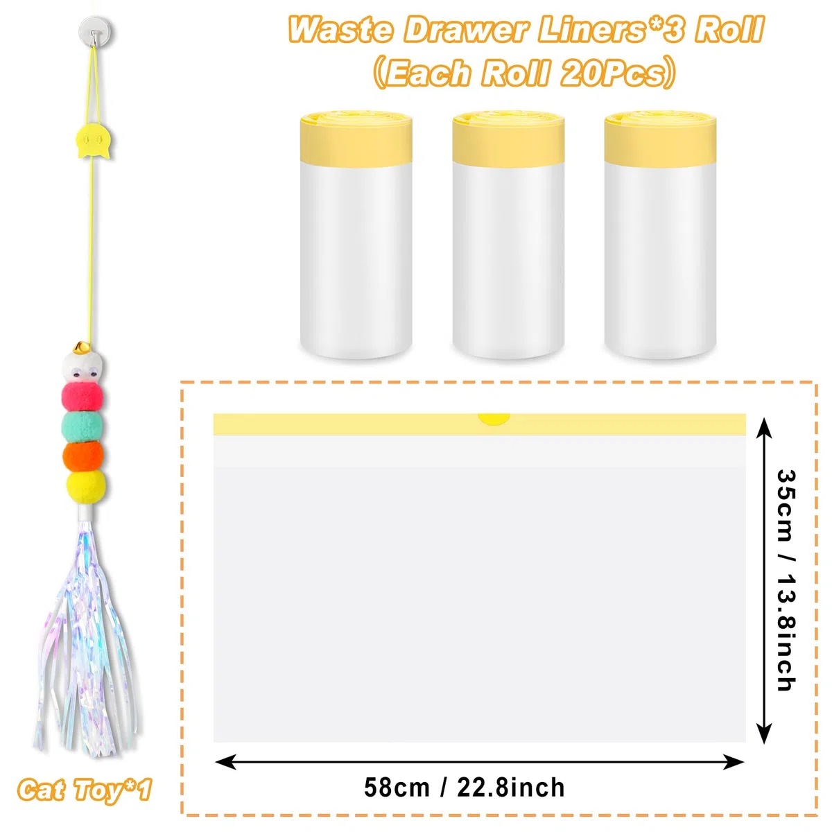 60 Pezzi di Sacchetti per Lettiera Gatto con Coulisse per PURA X/MAX, Sacchetti per Lettiera Addensate e Resistenti da 2.5 Mils Autopulenti - 58 x 35 cm