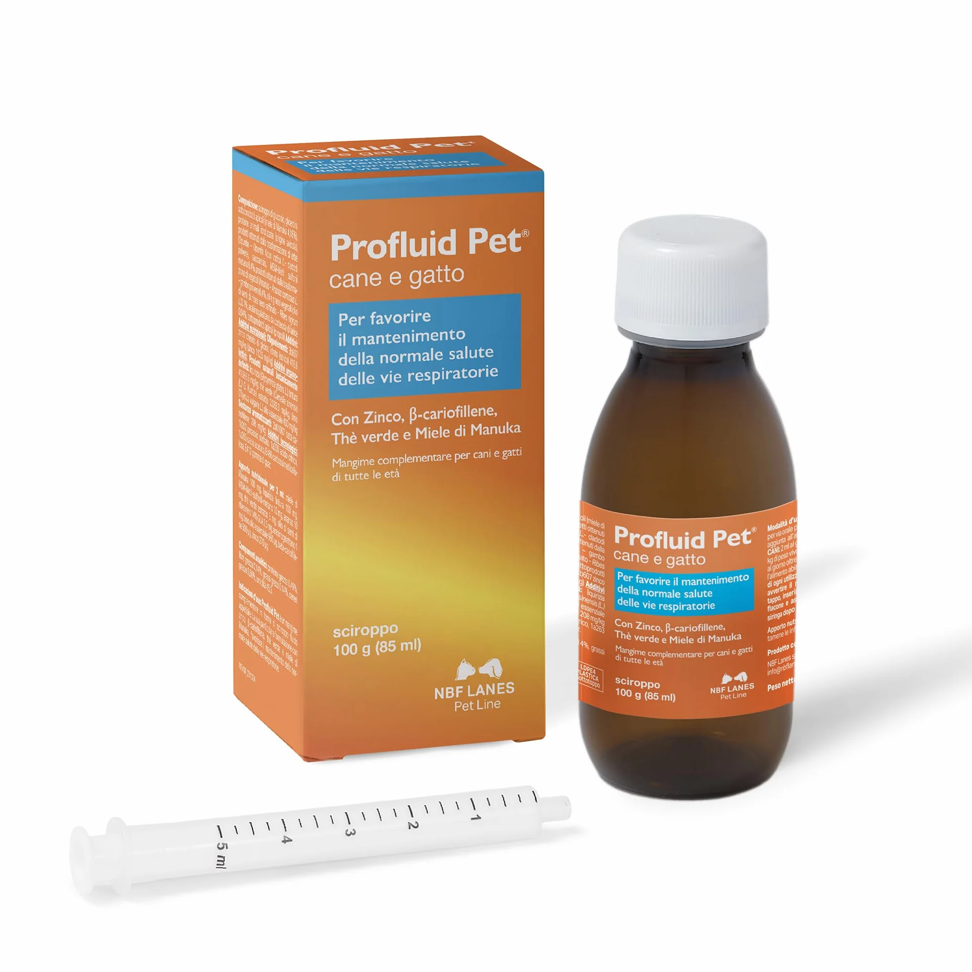 NBF Lanes | Profluid Pet Cane e Gatto, Sciroppo Appetibile 100 g. per Favorire il Mantenimento della Normale Salute delle Vie Respiratorie