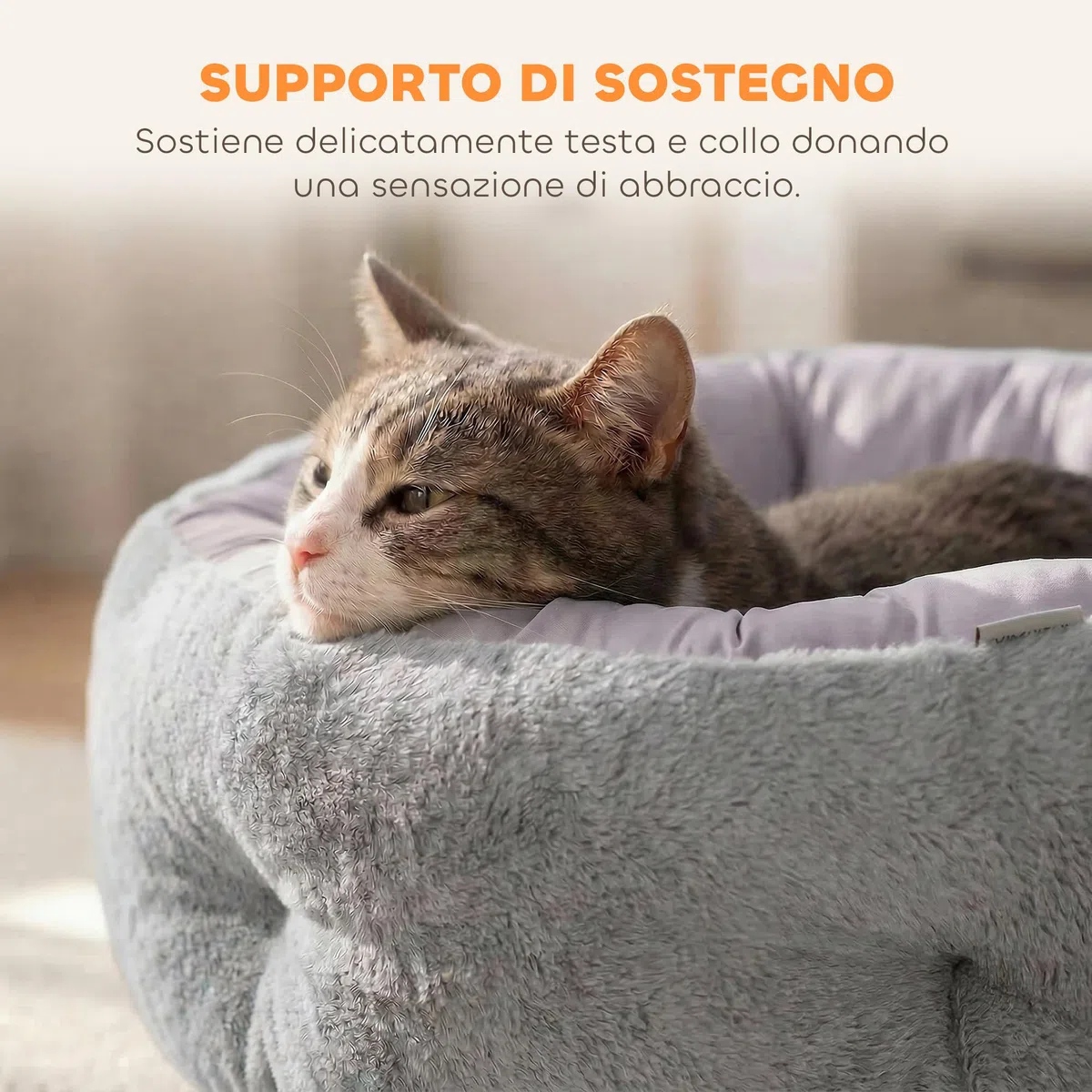 PawHut Letto per Gatti in Peluche, Cuccia per Gatti Rotondo con Bordo di Supporto, Uso su Entrambi i Lati, 62x62x21 cm, Grigio Chiaro