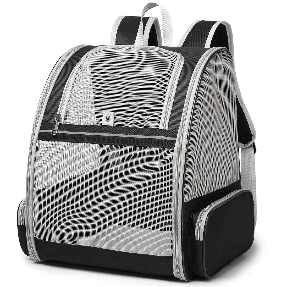 Zaino per Gatti Cani, Contenitore da Trasporto Traspirante, Per Passeggiata Escursione Borsa Leggera ed Elegante con Borsa Portaoggetti, Zaino Traspirante in Grigio, Ottimo Regalo per i propri