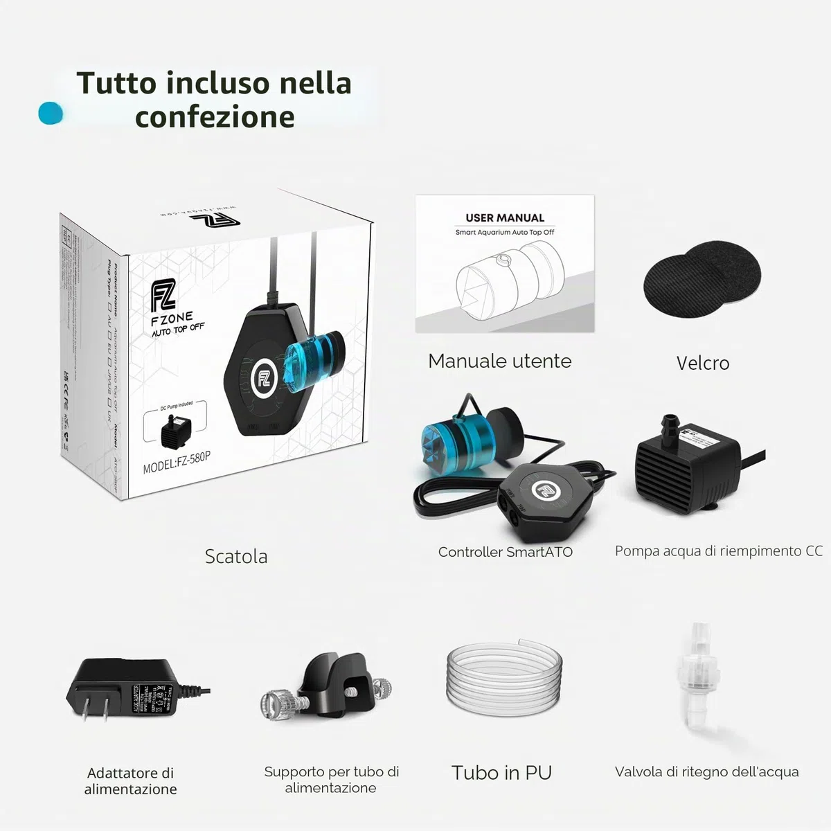 Fzone ATO aggiornato Sistema di Riempimento Automatico da 0,7 pollici per Acquario Marino e d'Acqua Dolce con Controllore Aggiornato Sistema Auto Top Off