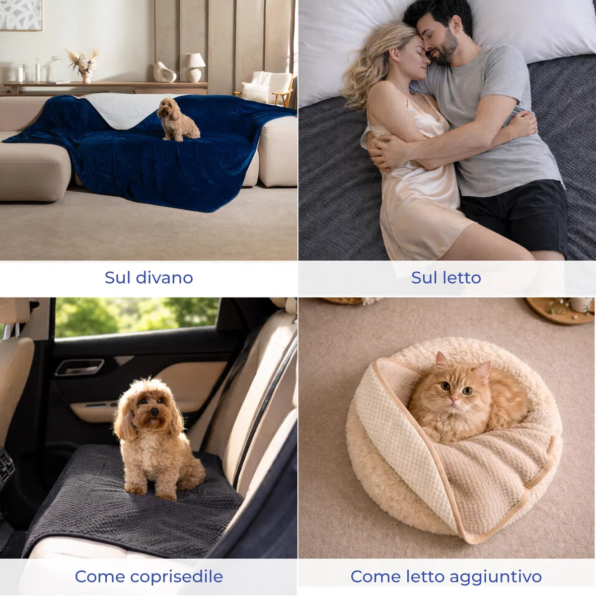 Dreamzie Coperta Impermeabile per Cani 80x100cm - Copridivano Impermeabile per Animali - Reversibile e Lavabile in Lavatrice in Pile Sherpa per Letto o Divano - Blu navy