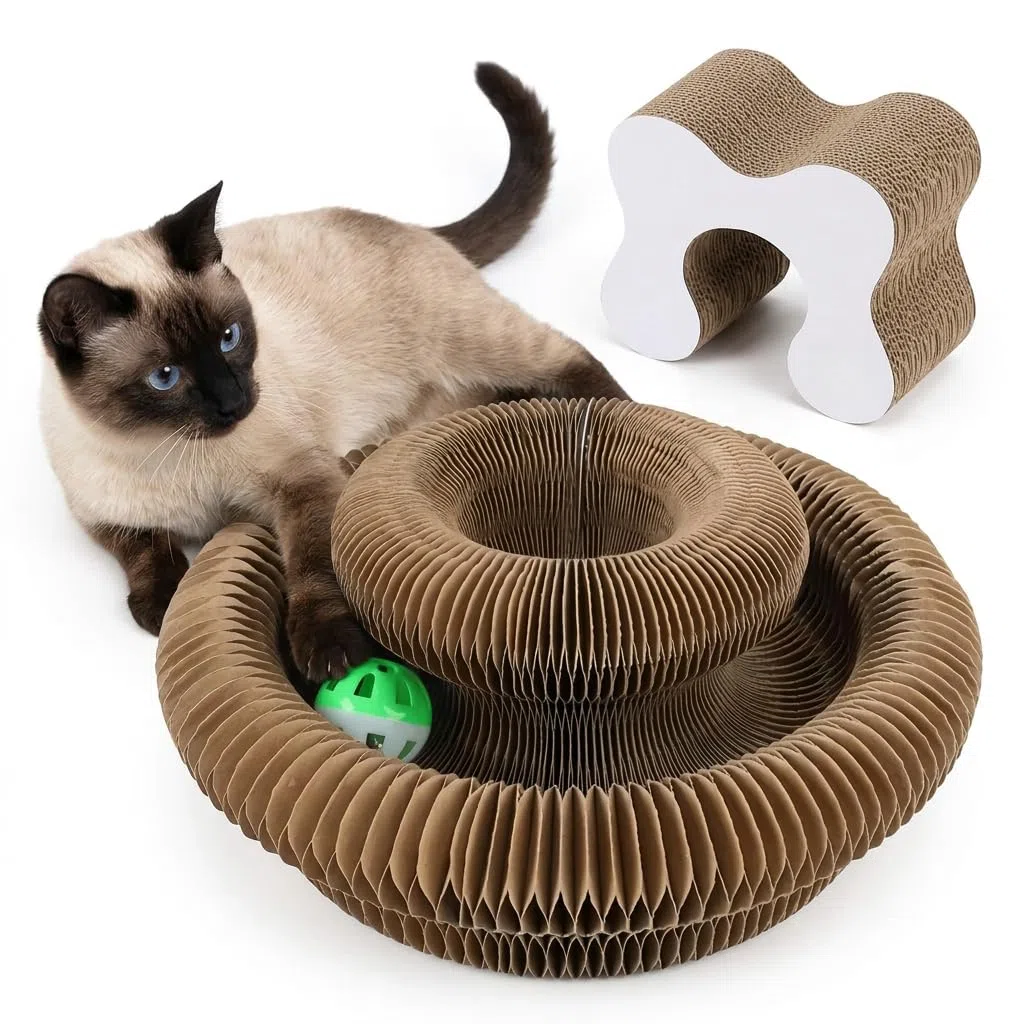 Tiragraffi Emporio Animale Flessibile Gatto, Tunnel Modulare Magnetico Gigante in Cartone Alveolare, Cuccia Trasformabile e Area Graffiante per Gatti da Interno (1-pezzo)