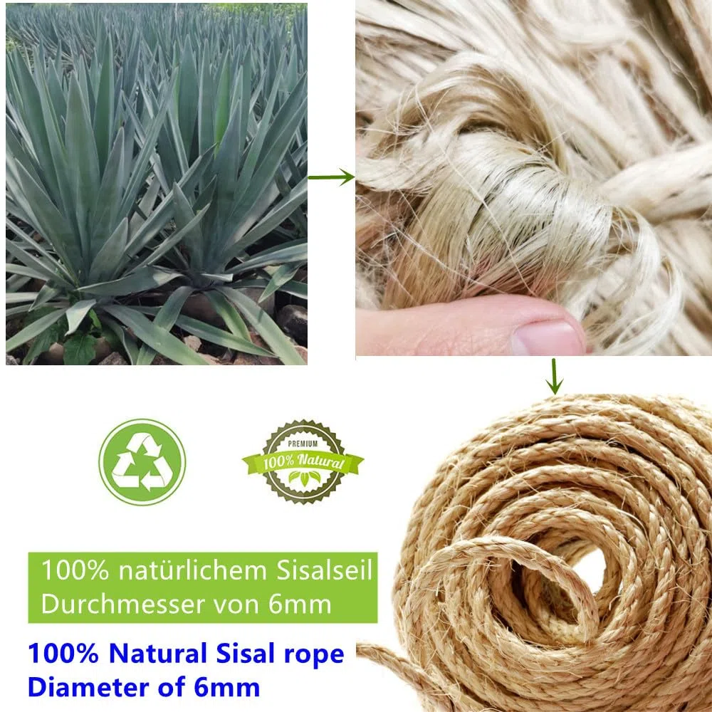 Corda in sisal per tiragraffi per gatti in sisal naturale, 6 mm (6 mm, 50 m)