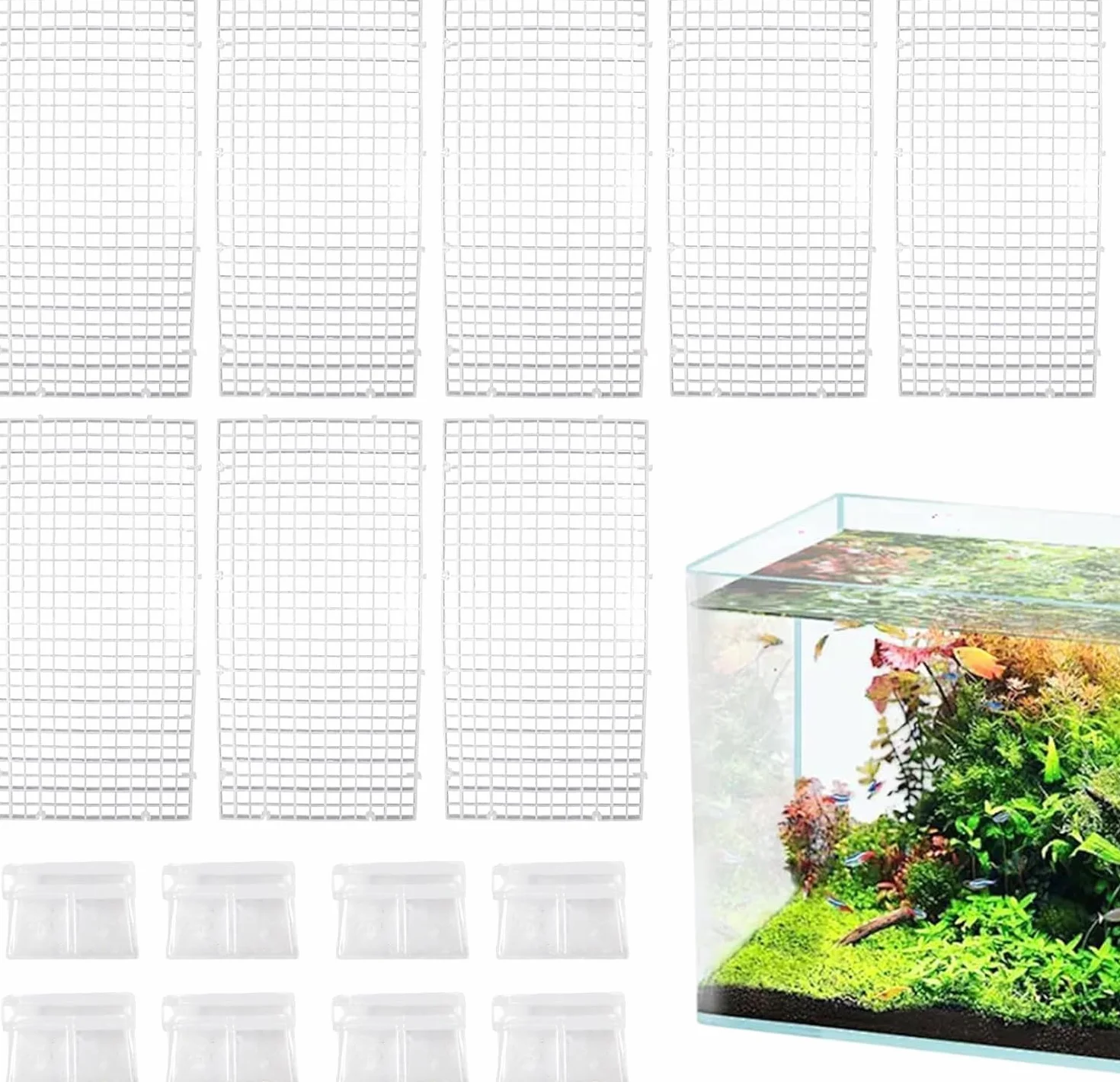 Dnoifne Confezione da 8 coperture per acquario in acrilico trasparente con clip, coperchio ventilato per serbatoio, pannello superiore personalizzabile per allestimenti di allevatori