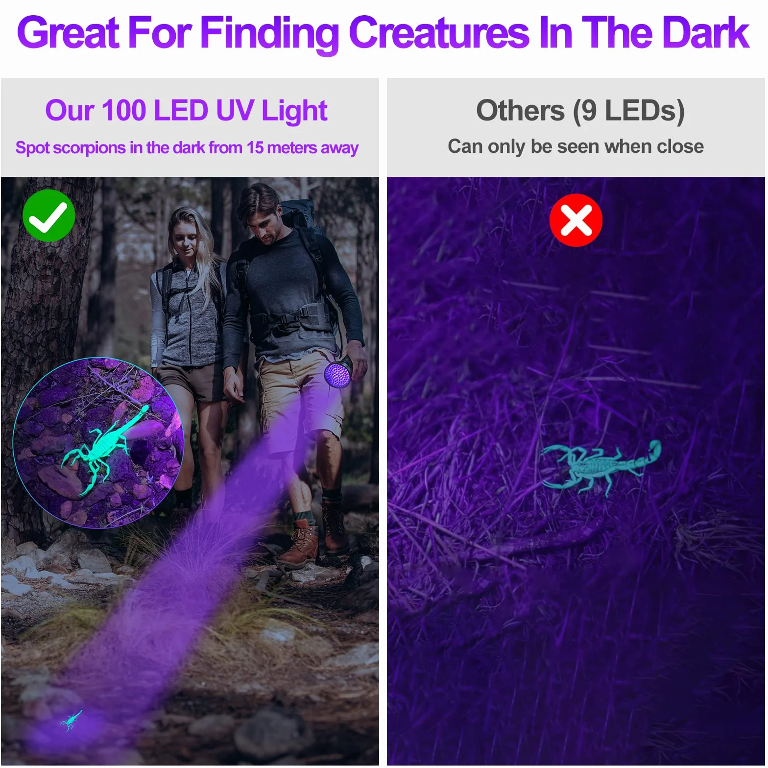 Torcia a raggi ultravioletti con luce UV, 100 LED, 395 nm, rilevatore di macchie di urina per gatti secchi/cani che curano la resina UV, pulizia della torcia OCD, ricerca di palline da golf/scorpioni