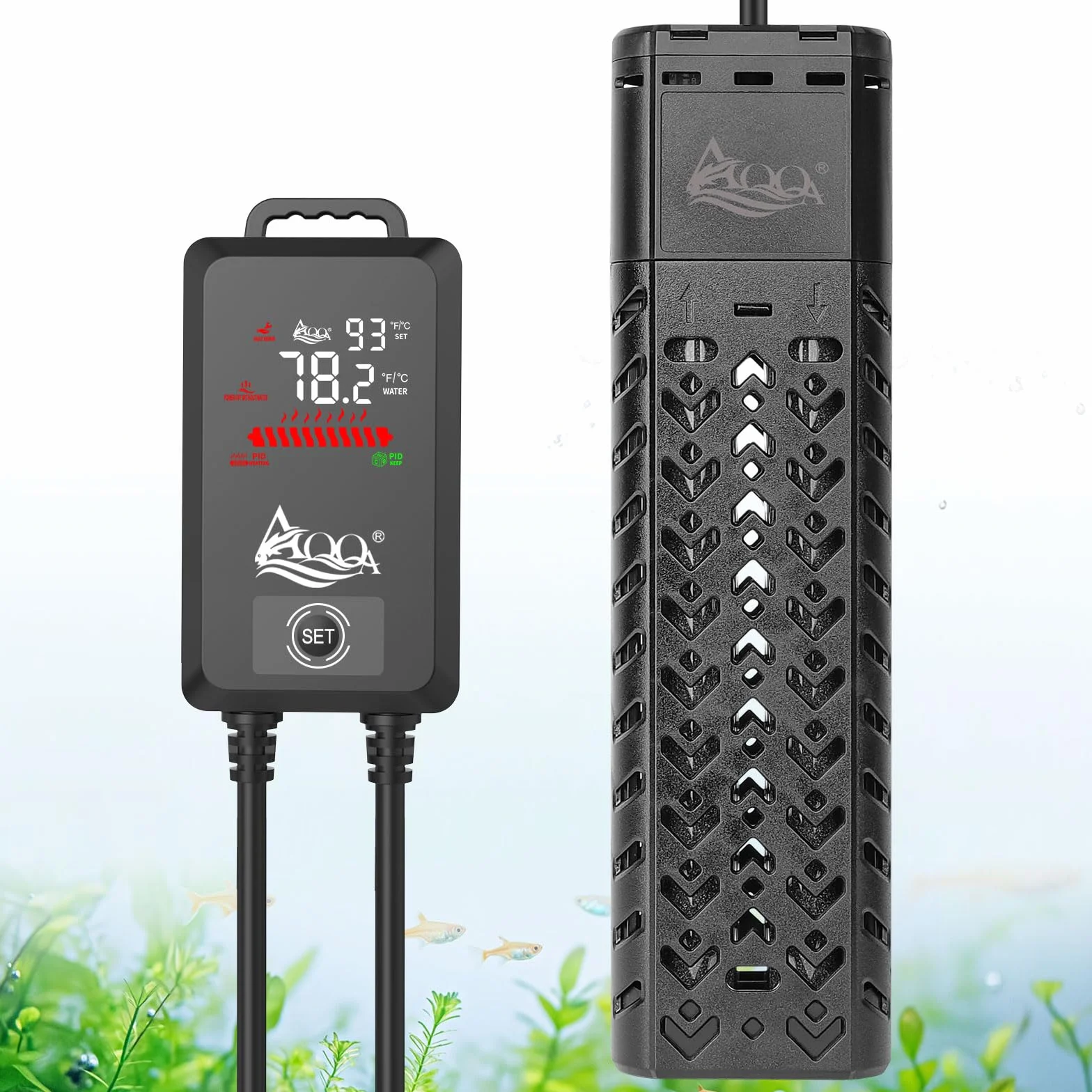 AQQA Riscaldatore per acquario, 500 W, barra riscaldante regolabile per acquari, con display digitale esterno, controller LED per 100 – 300 l