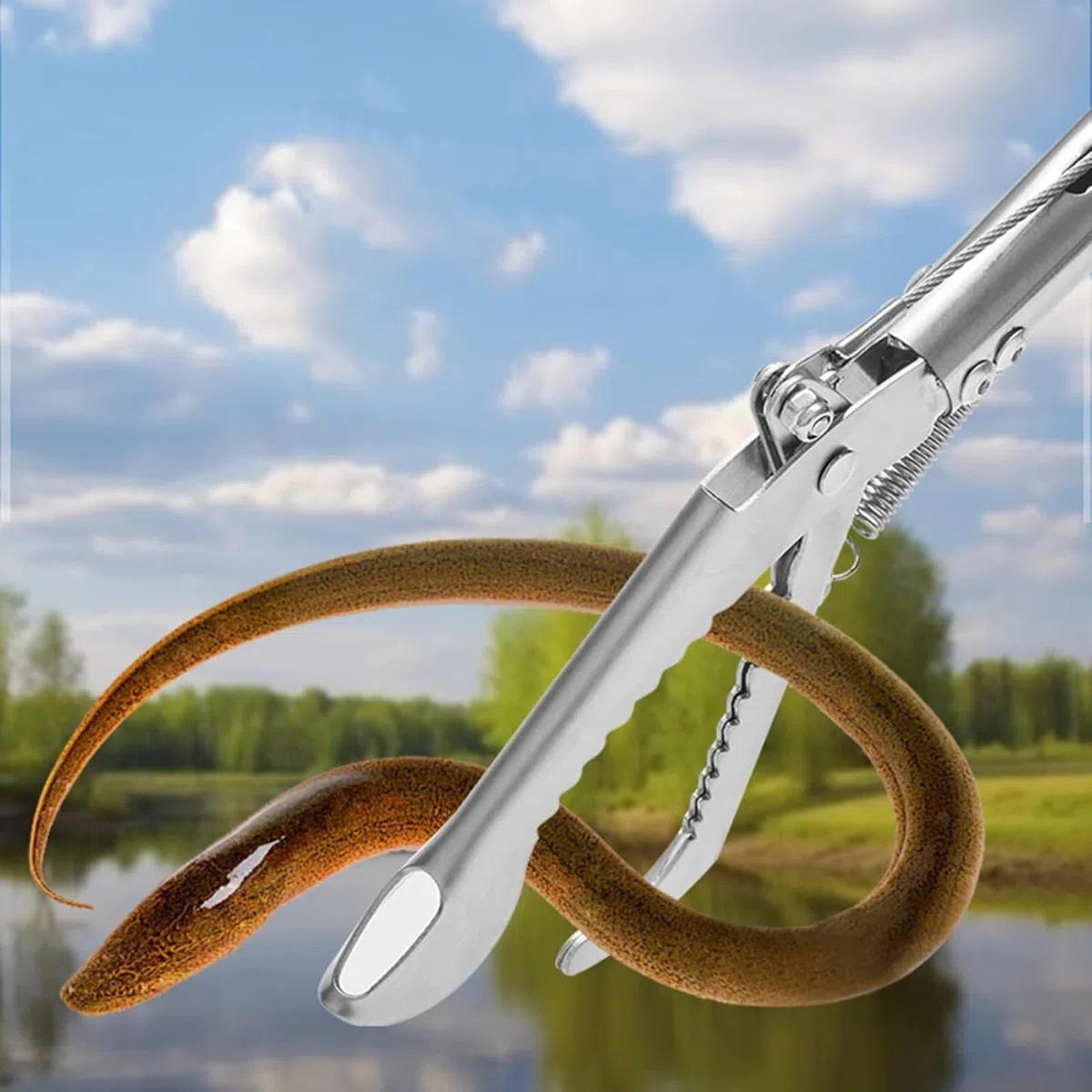 Generico Pinza per Serpenti in Acciaio Inox, Pieghevole, Doppia Faccia seghettata, a ganascia Larga, con Manico Antiscivolo, per Serpenti, Topi, Serpenti a sonagli, Argento 1
