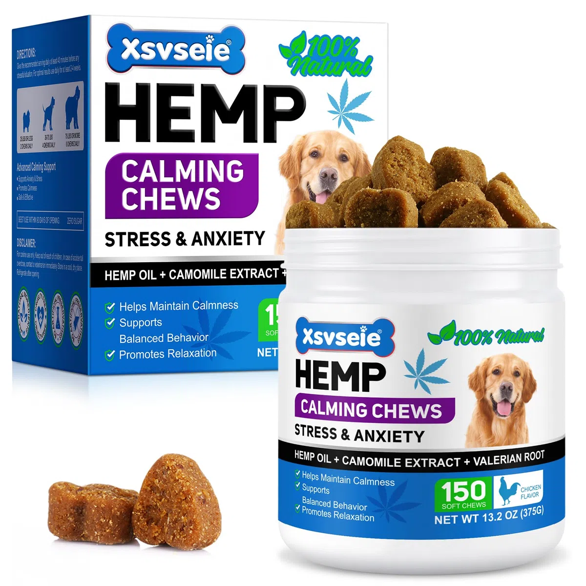 Hemp Calming Chews for Dogs,150PCS Calming Chew per Cani, Dog Calming Snacks, Promuovere Il Rilassamento, Ridurre Lo Stress, Ansia Tempesta, Naturale Sano - Odore di pollo