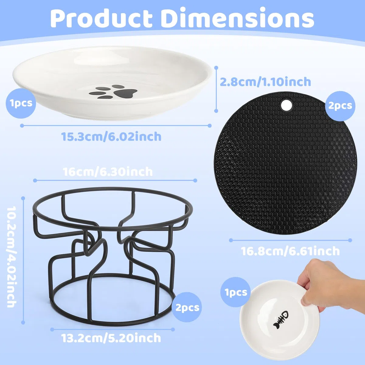 Ciotola Gatto Rialzata Ciotola Gatto CeramicaCiotola perGatto Rialzata CiotoleGattoRialzate - Set 2 Ciotole con Supporto Metallo e Tappetino Silicone Antiscivolo, CiotolaGatto Cibo Acqua
