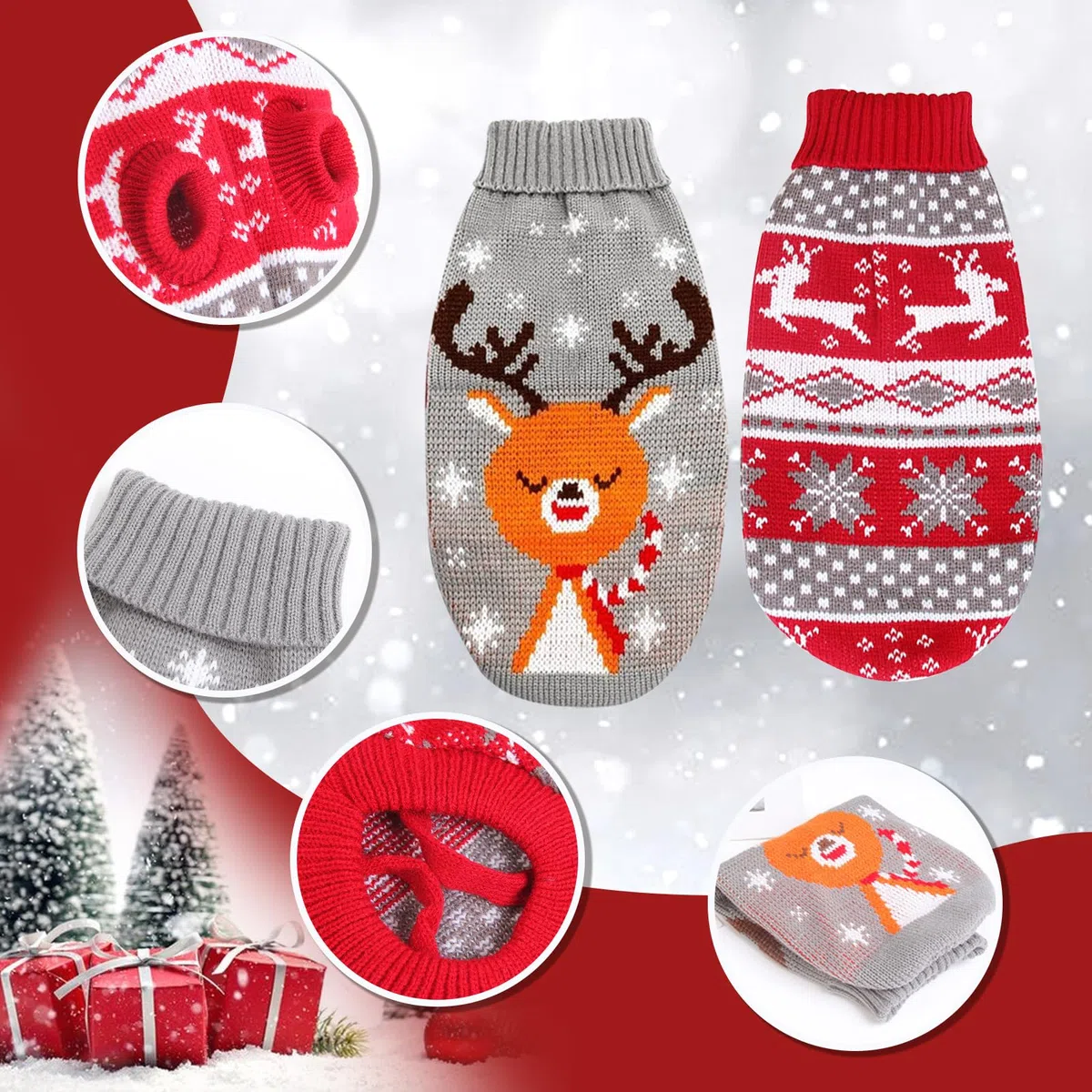 2 Pezzi Maglioncino Cane Natale, Maglione Natale Cane Gatto, Natales Maglione per Animali, Cucciolo di Canes Natales Maglia Magliones, per gattini e cani di piccola taglia (XL)