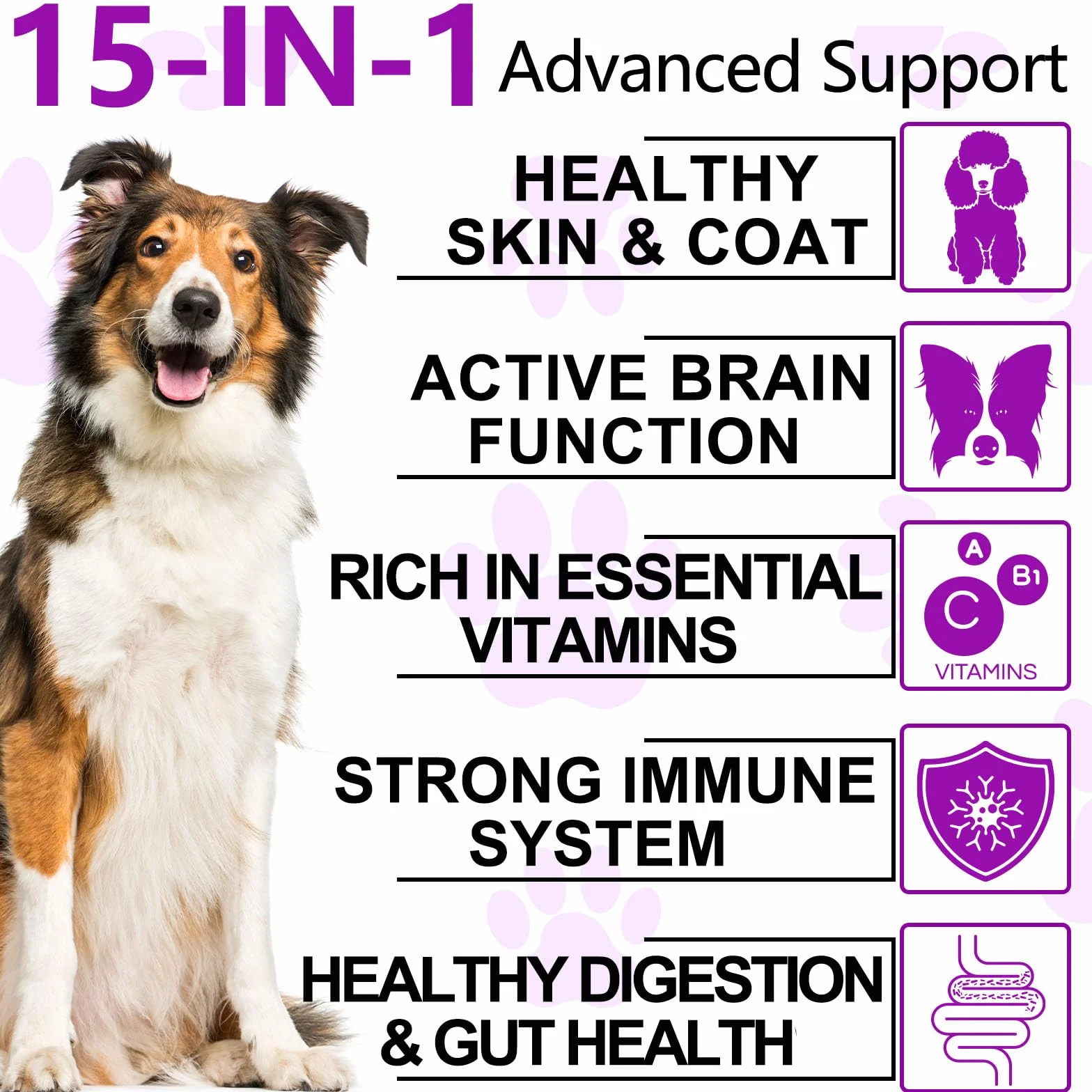 Caniglie Multivitamine Del Cane, 150 Masticazioni Vitamine per Cani, Integratori d'anca e Articolari, Sistema Immunitario, Pelle e Cappotto, Tutte le Età e Razze, Sapore di Anatra
