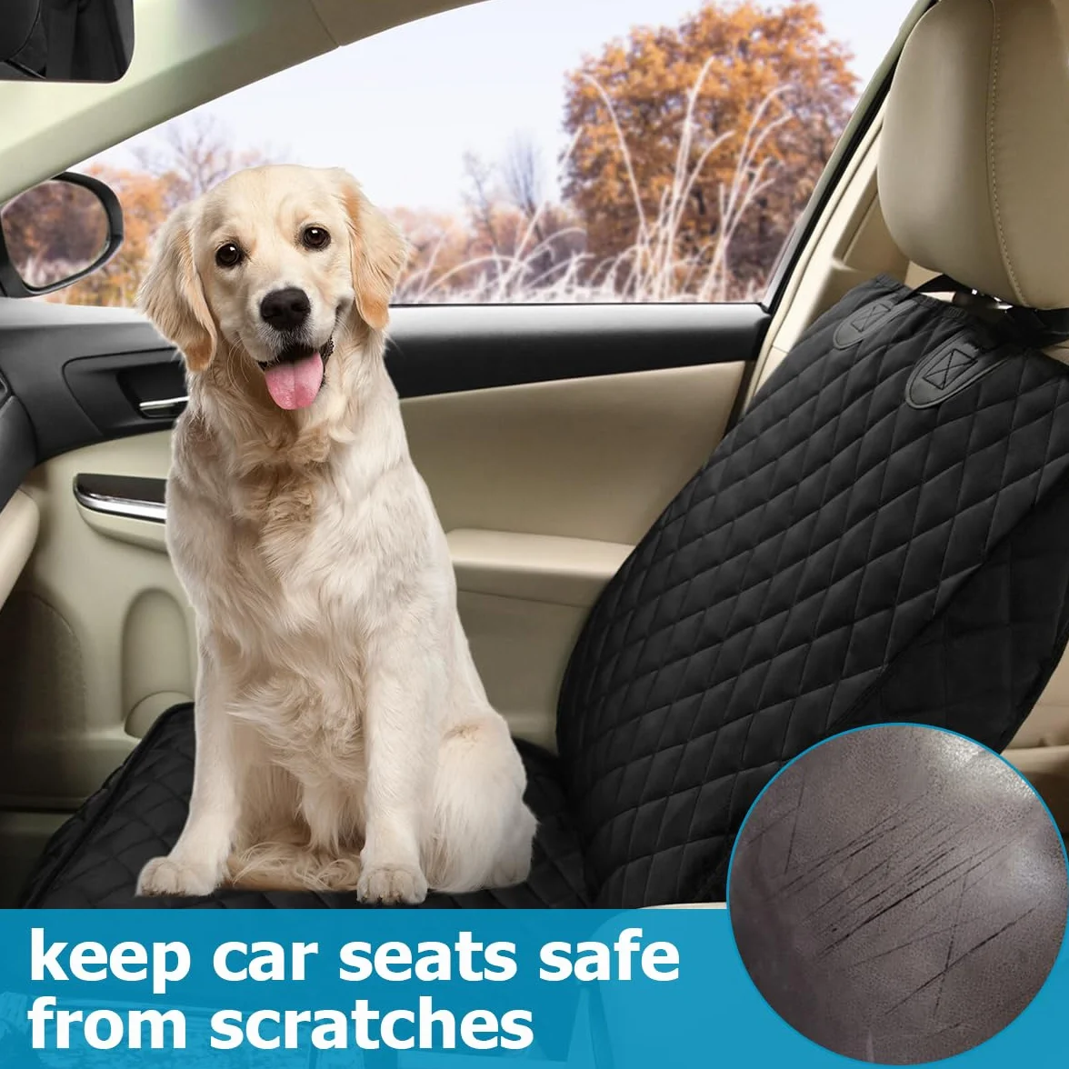 JNNJ Coperta Telo Auto per Animali, Coprisedile Anteriore per Cani, Protezione Impermeabile Coprisedile Auto per Animali, Protezione Integrale Antiscivolo Coprisedili Adatto Tutte Auto(Nero)