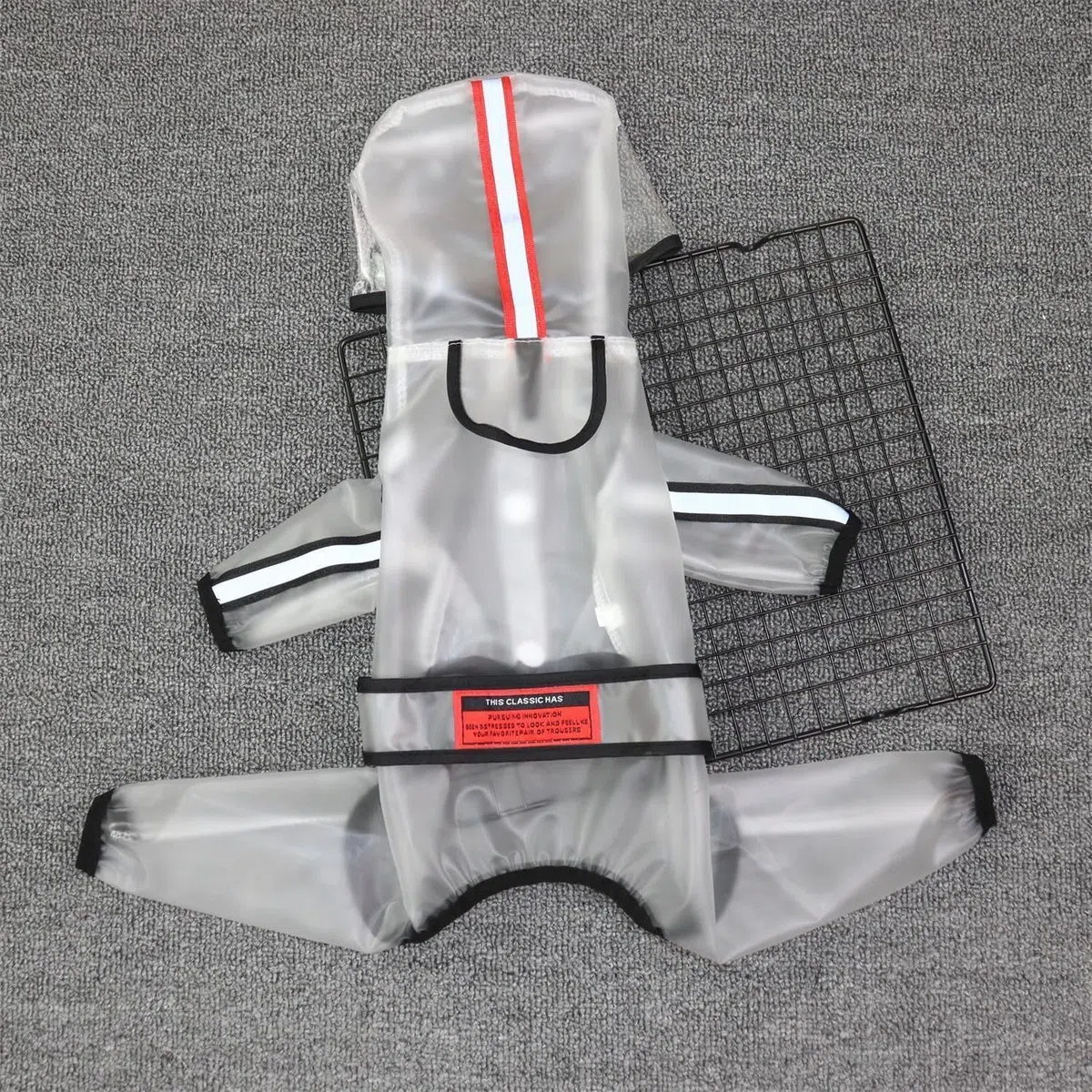 Impermeabile per cani con zampe, impermeabile trasparente per cani di taglia grande con quattro zampe, con strisce riflettenti e cappuccio, tuta per cani di taglia media e grande (7XL)