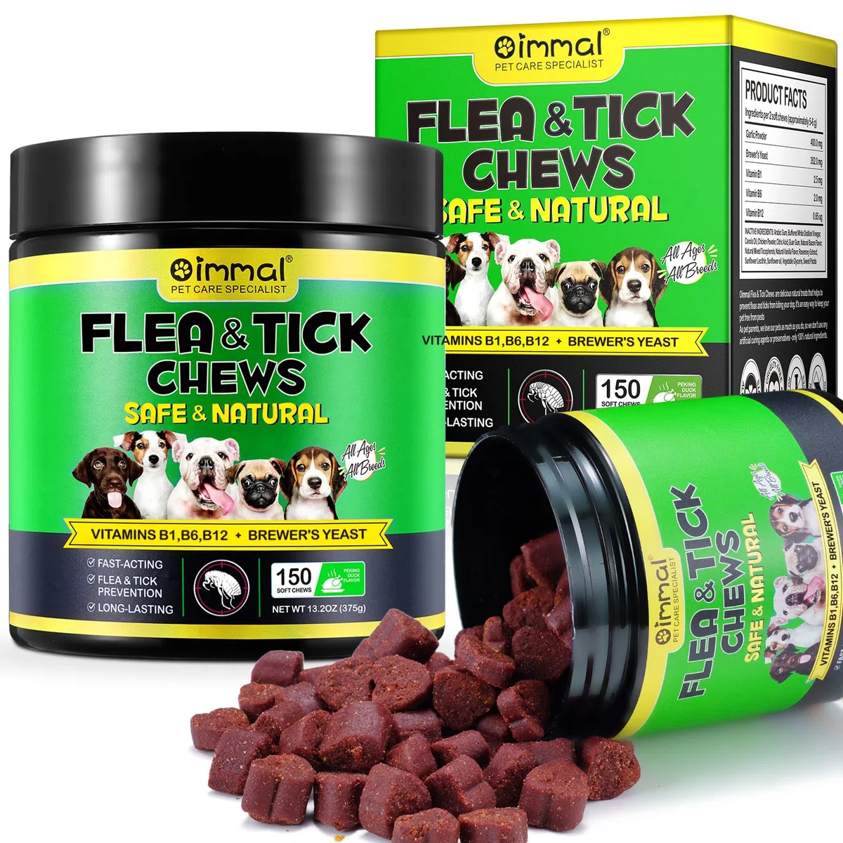 Masticabili Per La Prevenzione Di Pulci E Zecche Per Cani, Compresse Morbide Tick Shield, Integratore Naturale Pillole Orali Facili Da Usare Per La Protezione Contro I Parassiti(375G,150Masticabili)