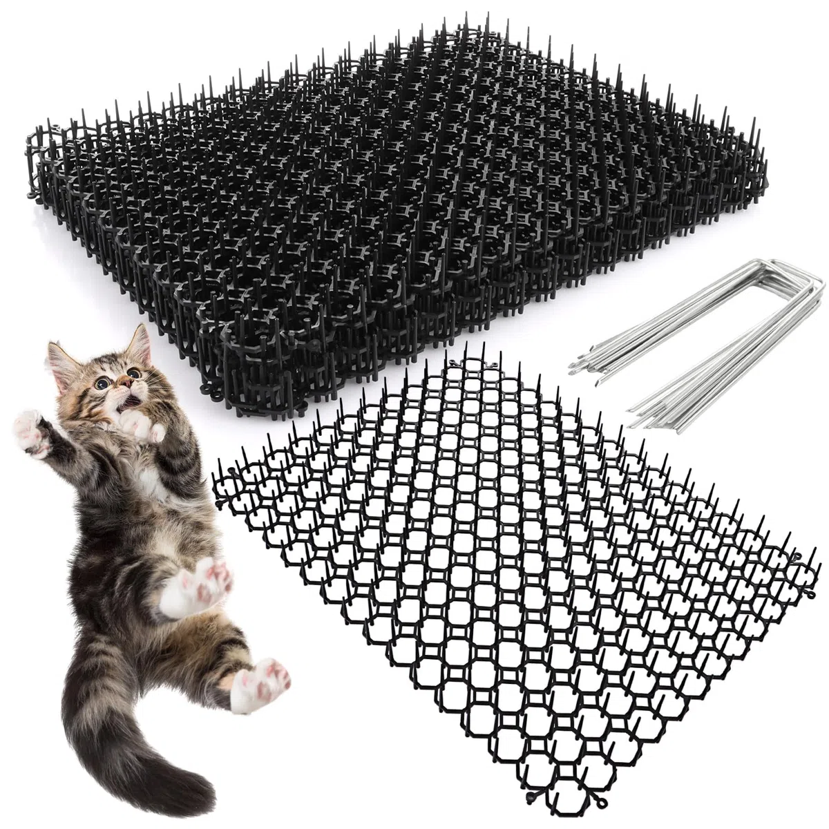 12 tappetini per gatti con punte, 40 x 30 cm, in plastica, anti-gatto, con striscia di spighe, tappetino deterrente per cani, volpi, gatti con punte, tappetino repellente per gatti, per