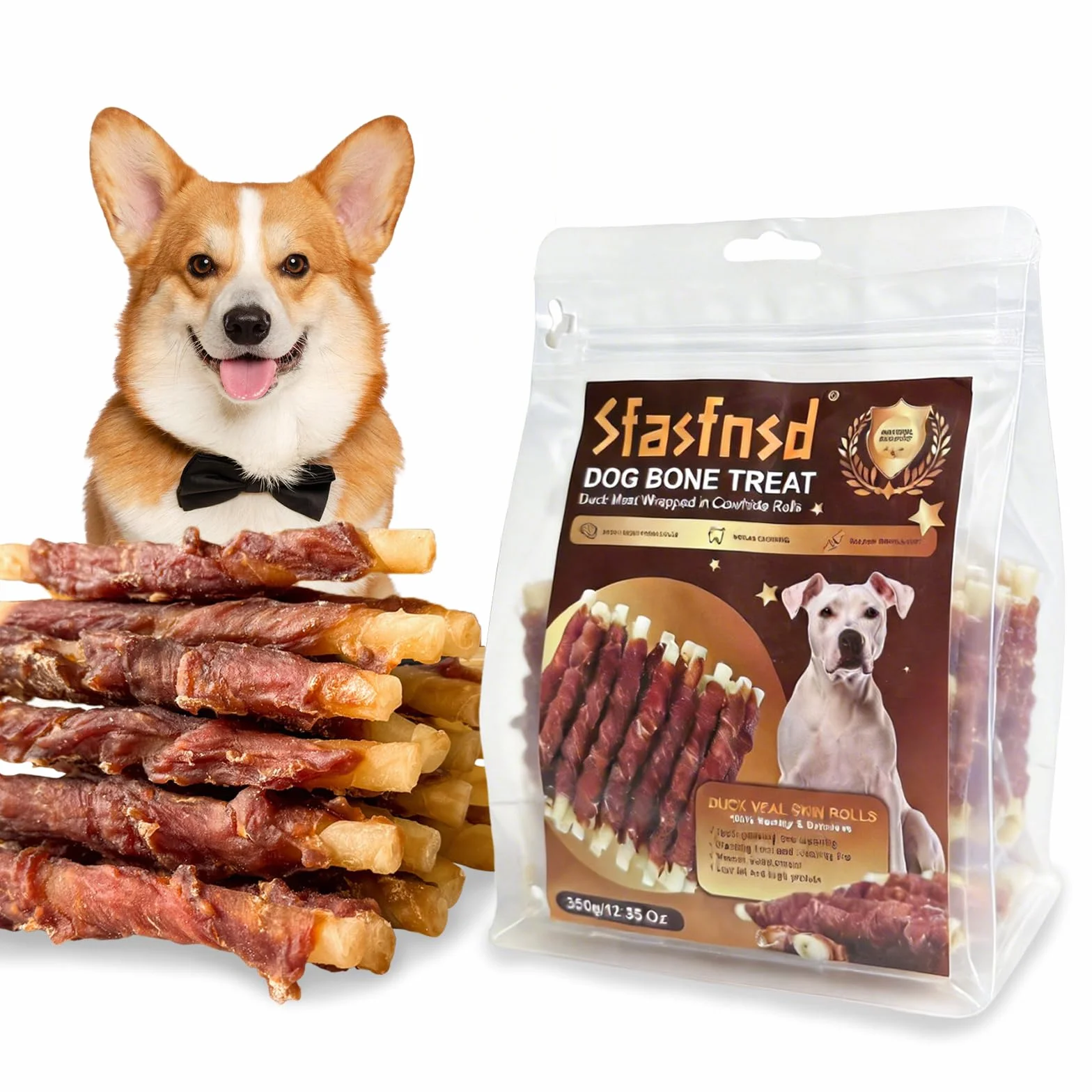 Dolcetti per cani in pelle di manzo ricoperti di anatra, ossa e bastoncini da masticare per cani piccoli e medi, dolcetti dentali a lunga durata, ricchi di proteine, snack naturali di allenamento