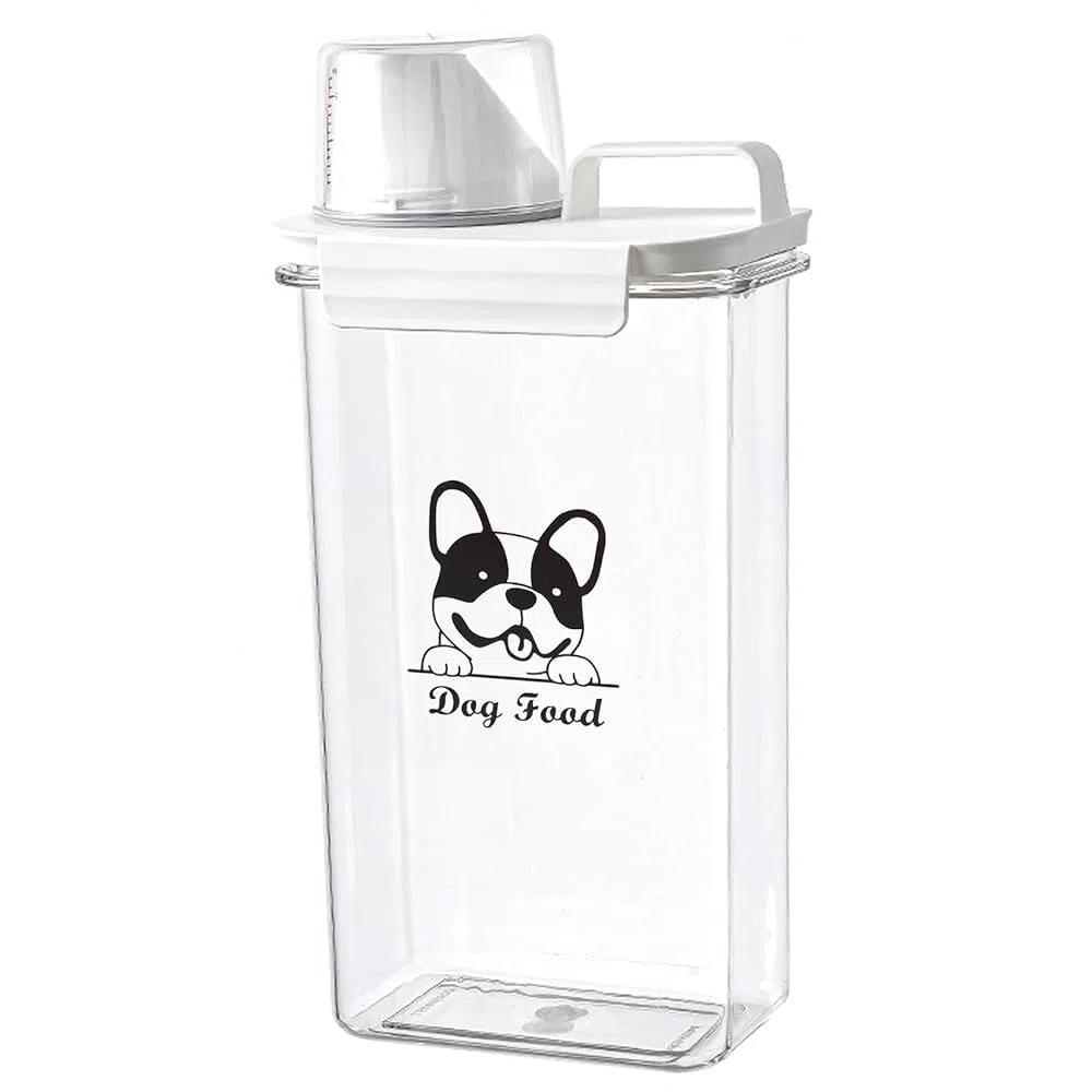 Geyecete Contenitore per Alimenti per Cani 2,5 L, Portatile Contenitore Crocchette per Cane in Plastica Trasparente, Scatola per Crocchette per Cani Ermetici, con Tazza di misurazione