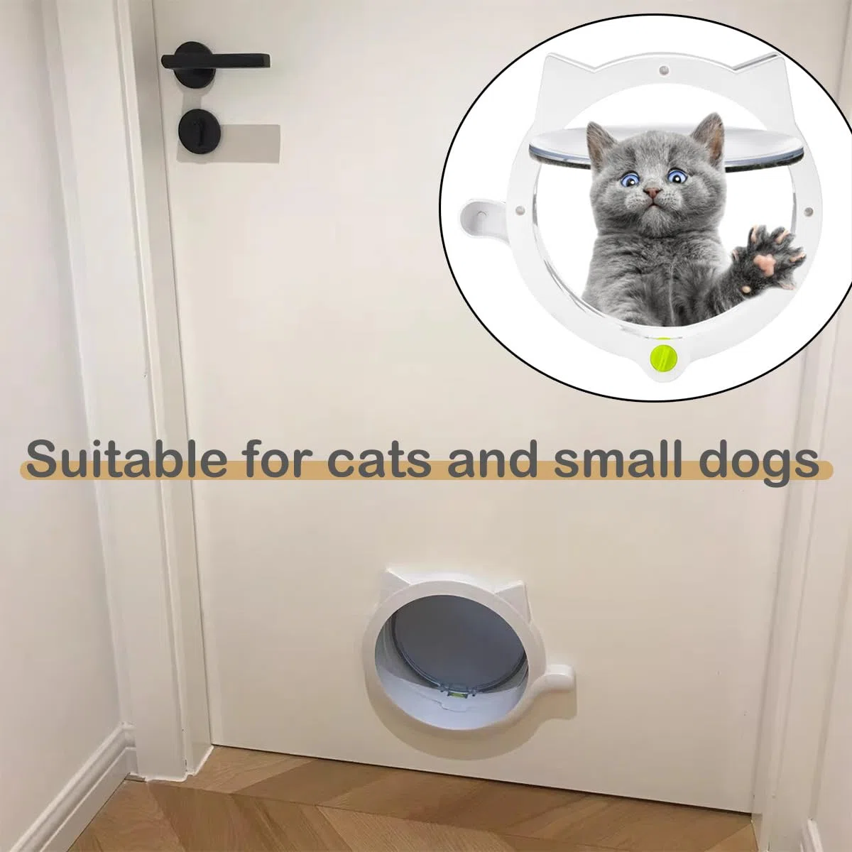 Porta con sportello per gatti, chiusura a 4 vie, rotonda, magnetica, per cani e gatti, per finestre, porte scorrevoli in vetro e pareti, resistente alle intemperie, ingresso esclusivo per gatti e