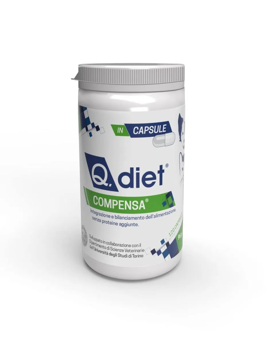 Q.Diet Compensa 120 Capsule Cane Gatto Alimento Complementare Ricco di Vitamine E Minerali A Completamento delle Diete Casalinghe Per Cani di Piccola Taglia E Gatti