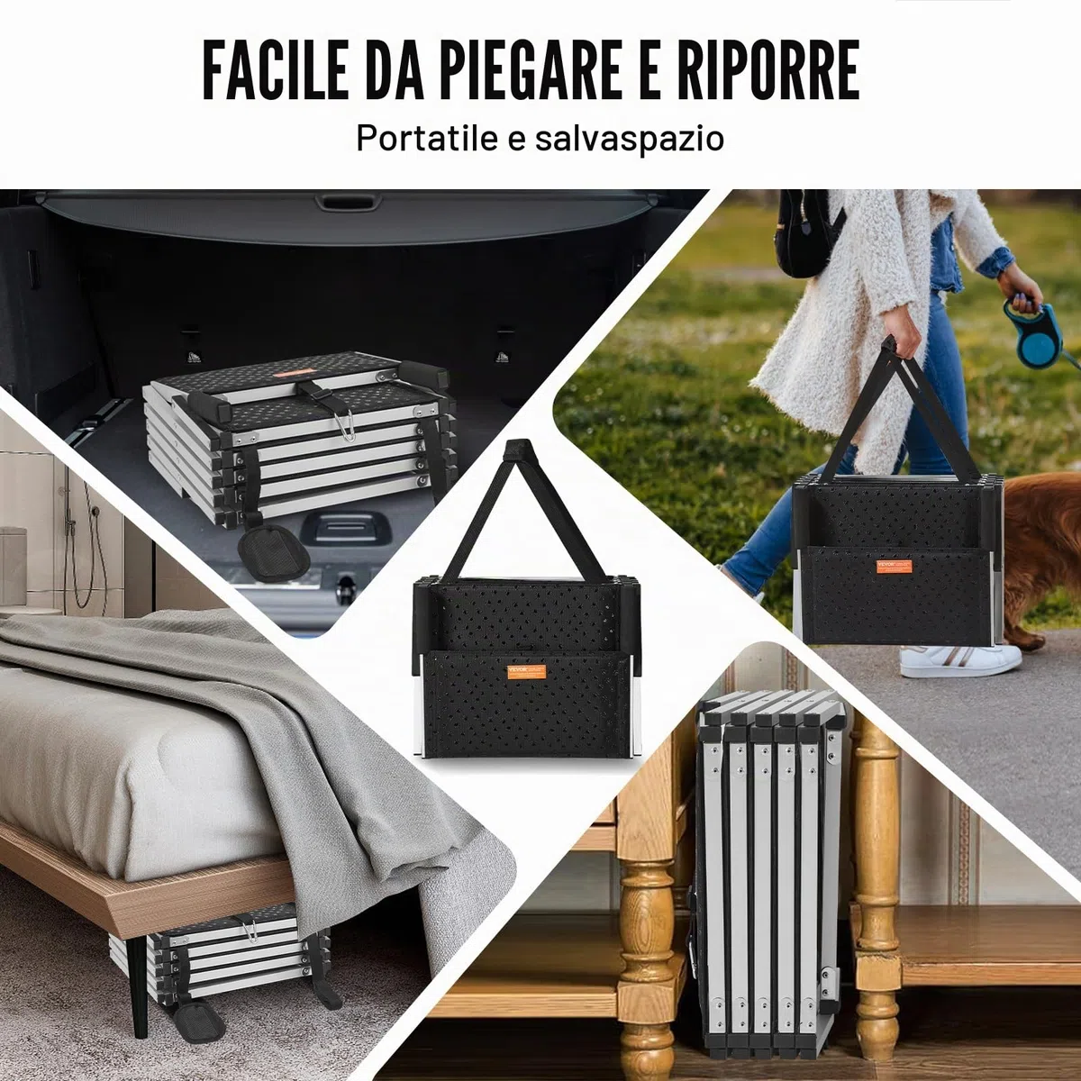 VEVOR Scala Gradini Larghi per Auto per Cani 5 Gradini, Rampa Pieghevole con Superficie Antiscivolo, Animali Domestici Gradini Portatili in Alluminio Leggero per SUV e Camion, Supporta Fino a 68 KG