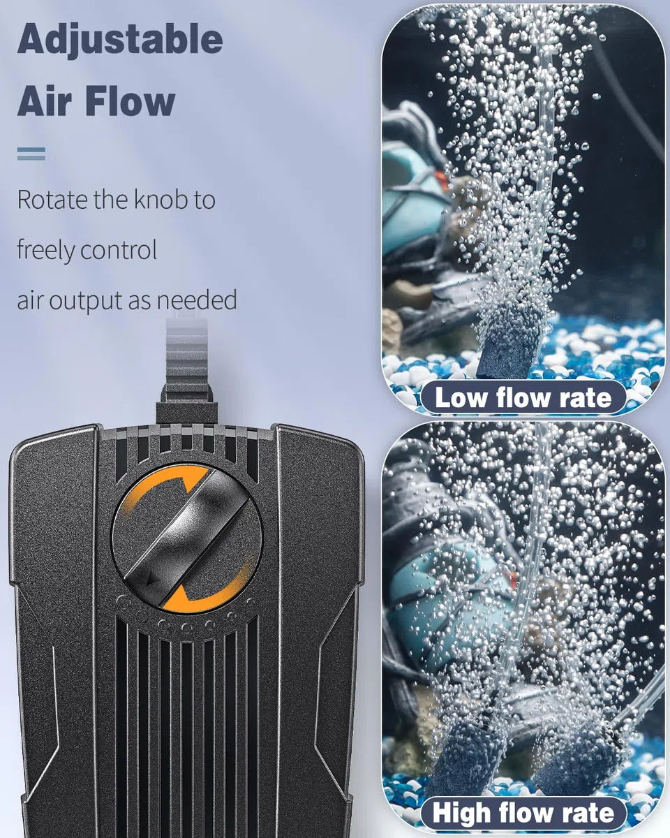 Pawfly ad aria per acquari Pawfly 190L/H per secchi per acquari da 40-230 L Pompa aeratore silenziosa a doppia uscita con tubo di linea aerea Attacchi per pietre d'aria e valvole di non ritorno