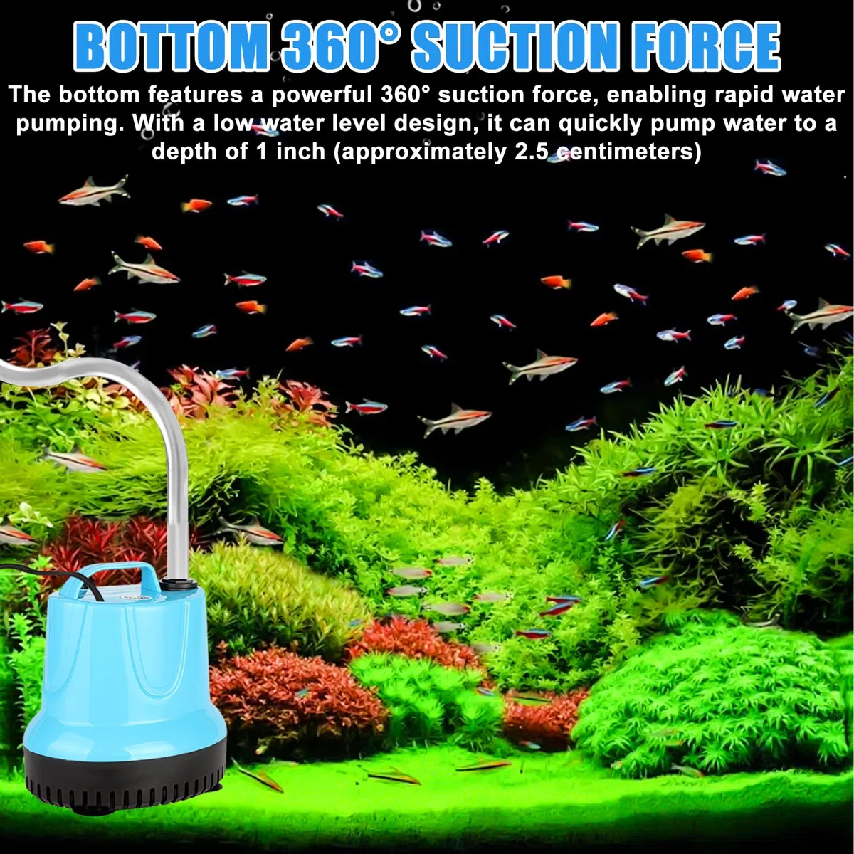 Mini pompa sommergibile da 35 W, 2000 l/h, piccola, ultra silenziosa, per acquario, con 3 ugelli e tubo da 1,5 m da 12 mm, pompa per fontana per laghetti, acquari, giardini, fontane (blu)