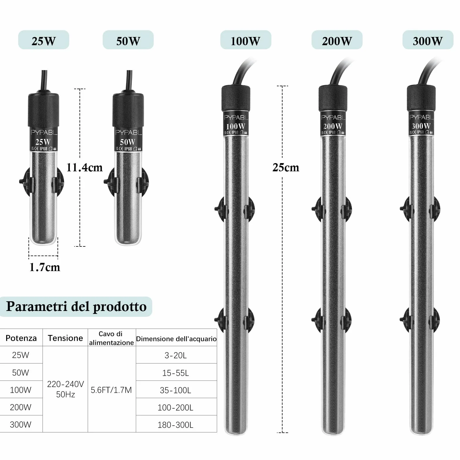 Mini Riscaldatore per Acquario, 25W 50W 100W Piccolo Riscaldatore per Acquario Sommerso con Controller Esterno per Vasca Pesci e Tartarughe da 3-100L(25W per 3-20L)