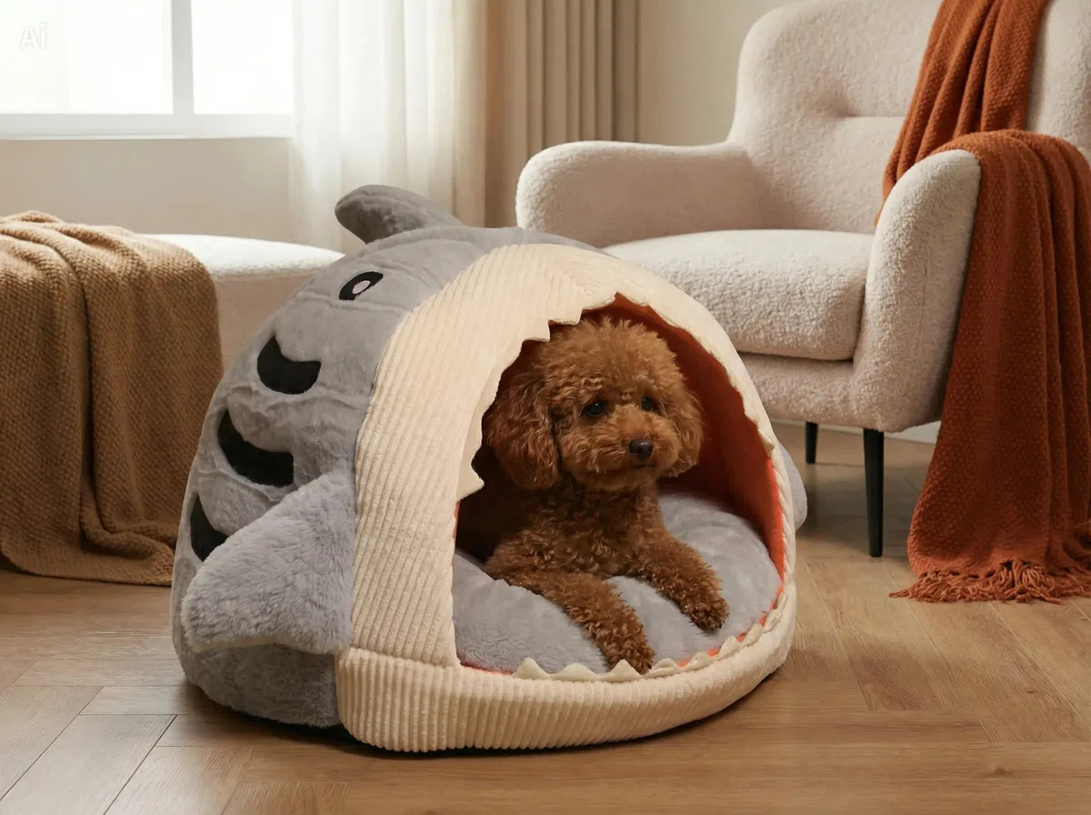 Tana Gatti - Casa Rilassante Con Fondo Antiscivolo - Cuccia Squalo Lavabile | Per Piccoli Cani E Gattini Animali Domestici Interno Calmante - il tuo pet merita un trono (Blu)