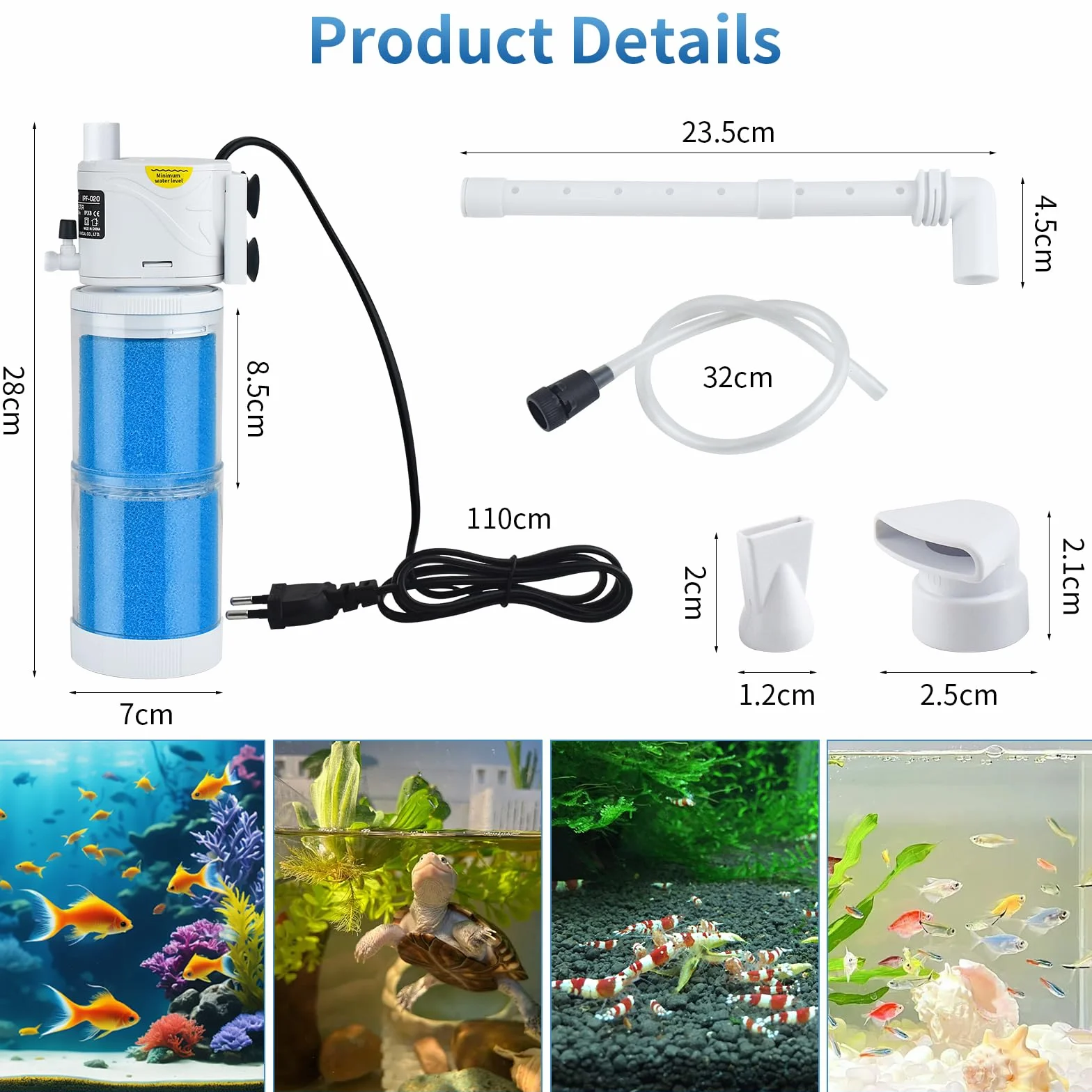 5 in 1 Filtro Acquario Tartarughe d'acqua 100 Litri 60 Litri Pompa Interno Piccolo Pompe Ricircolo Kit Water Filtri for Fish Tank con Spugne Filtro per 40L-150L Aquarium 15W Flusso Massimo di 1000L/H
