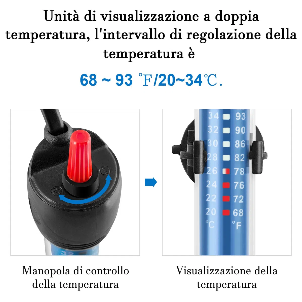 Riscaldatore per Acquario 25W 50W 100W 300W, Riscaldatore Sommergibile in Vetro per Acquari da 5L-300 Litri per Pesci e Tartarughe (50W)