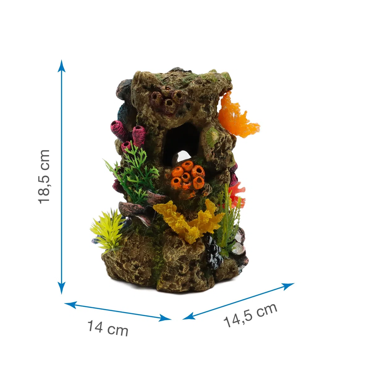 Amtra Deko Reef Roccia con Coralli - Decorazione in Resina atossica per Acquari, Accessorio Ornamentale subacqueo, Decorativo rifugio nascondiglio, Dipinto a Mano, Dimensione 18,5 * 14,5 * 14 cm