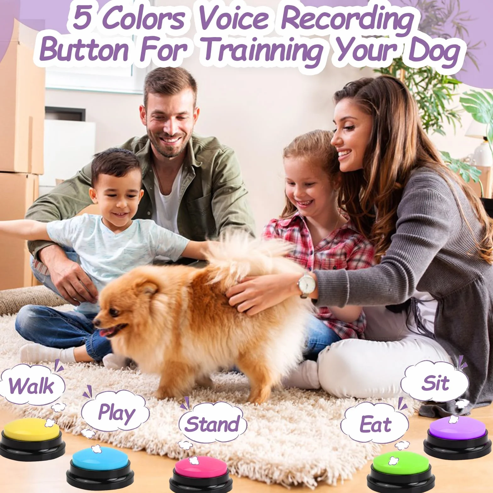 5 Pcs Pulsanti per Cani Parlare per Comunicazione e Addestramento, Cane Pulsante di Registrazione Vocale, Registrabili Cani Parlanti Bottone Cicalino Pulsante di Comunicazione per Animali Domestici