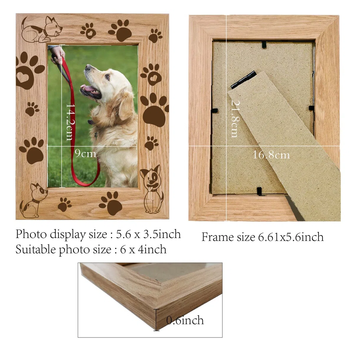 CREATCABIN Cornice in Legno Inciso Zampa di Cane Cucciolo da Tavolo 4" x 6" Cornice per Foto in Legno Naturale Verticale Vetrata Memoriale per Animali Domestici per La Decorazione della Scrivania di