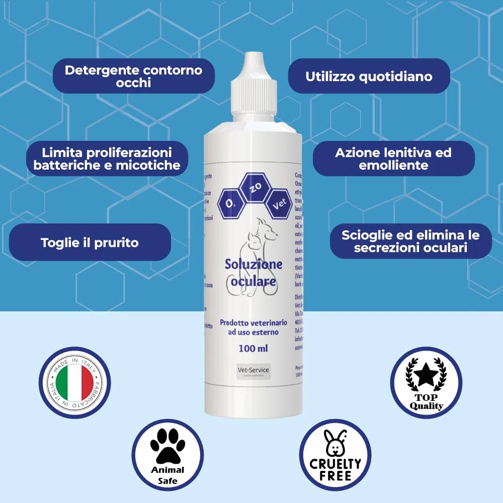 Ozo-Vet | Soluzione Oculare Cane 100ml – Detergente per Gli Occhi, Pulizia Quotidiana Delicata per Muco e Sporco