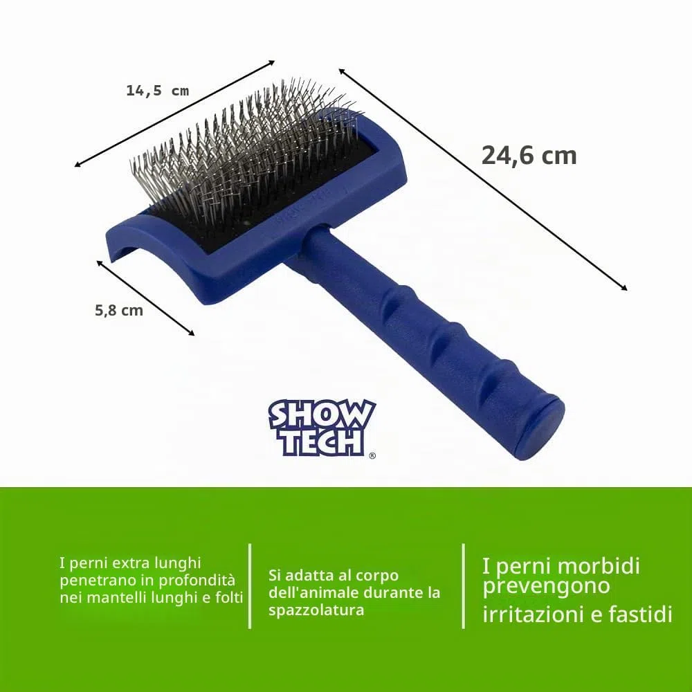 Show Tech Tuffer Than Tangles Long Firm Pin Medium Slicker Brush – Spazzola Professionale per Cani e Gatti con Perni Lunghi 20 mm, Manico Ergonomico, Ideale per Nodi e Manti Folti