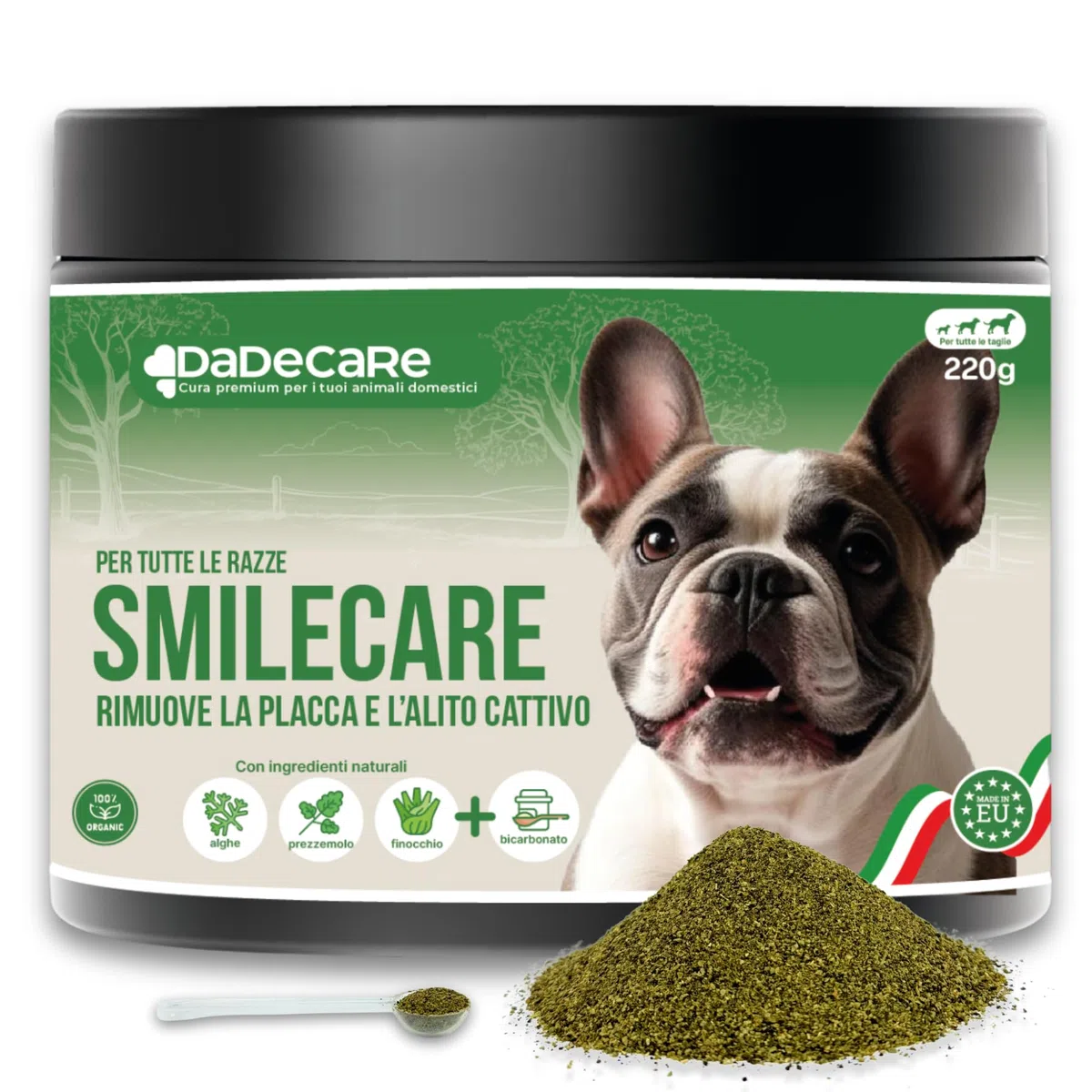 Smilecare - Polvere per alito cattivo 220 g alga Kelp - Alternativa naturale per cani e gatti, migliora il respiro, riduce il tartaro, prevenzione problemi dentali - senza spazzolatura quotidiana
